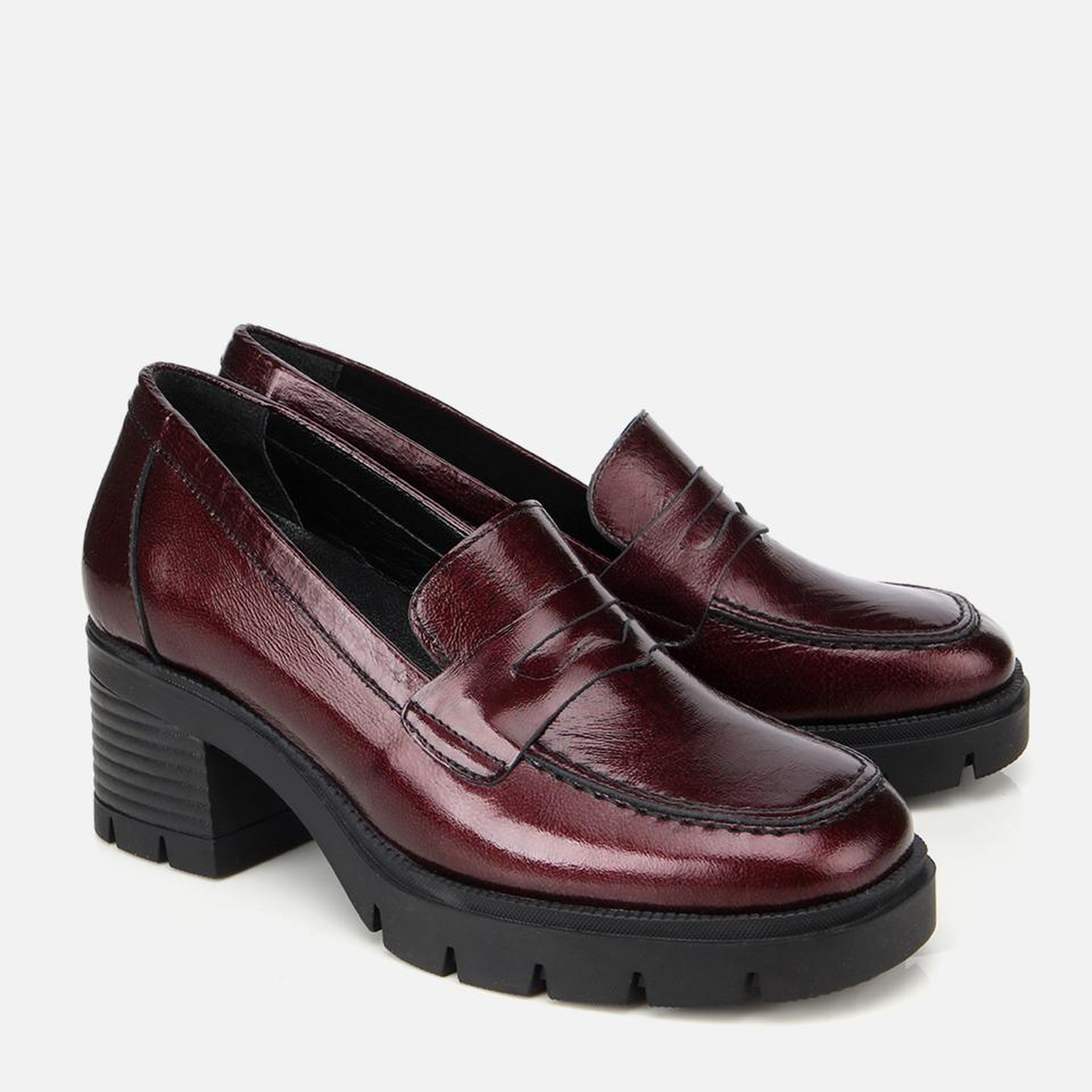 Kadın Rugan Deri Bordo Topuklu Klasik Loafer