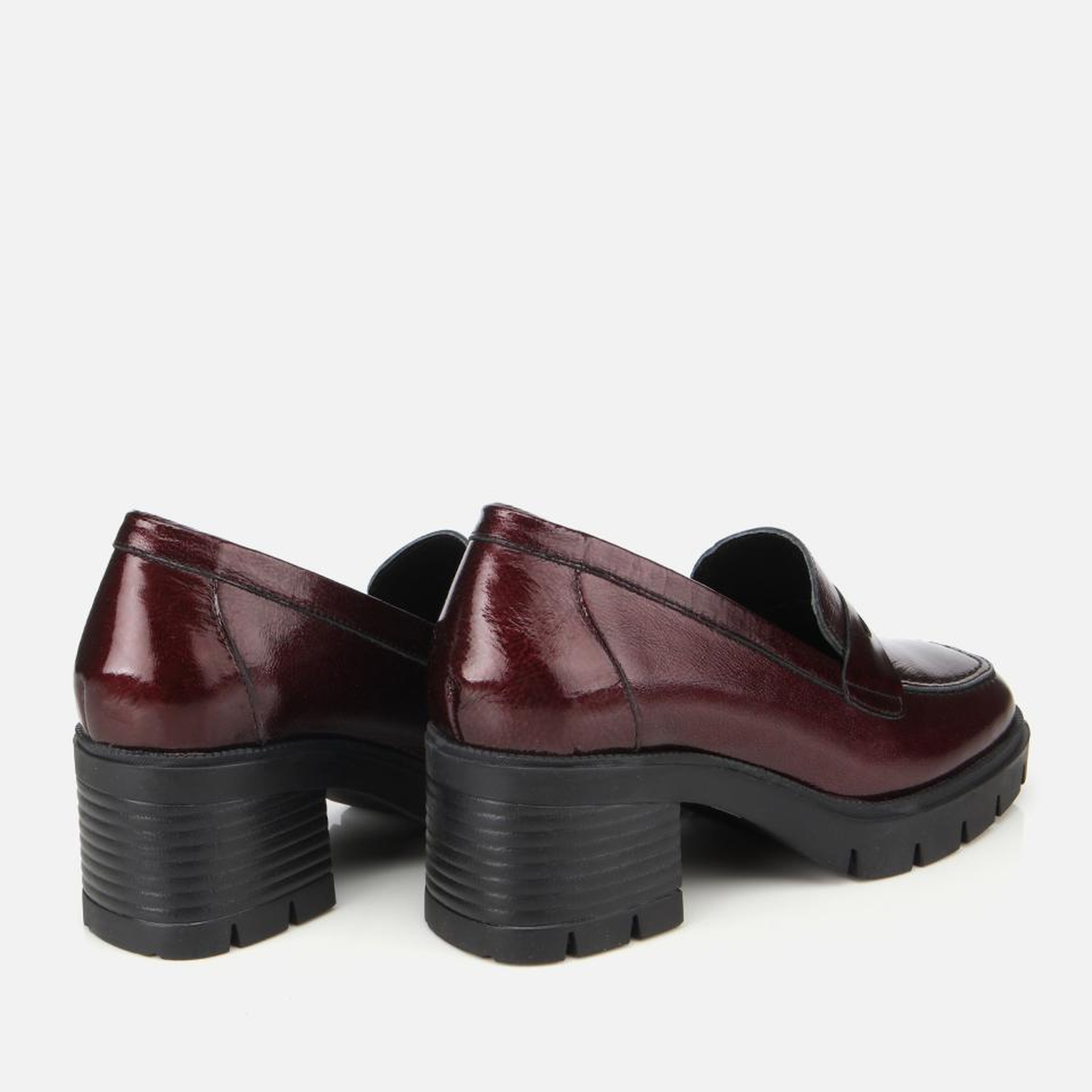 Kadın Rugan Deri Bordo Topuklu Klasik Loafer