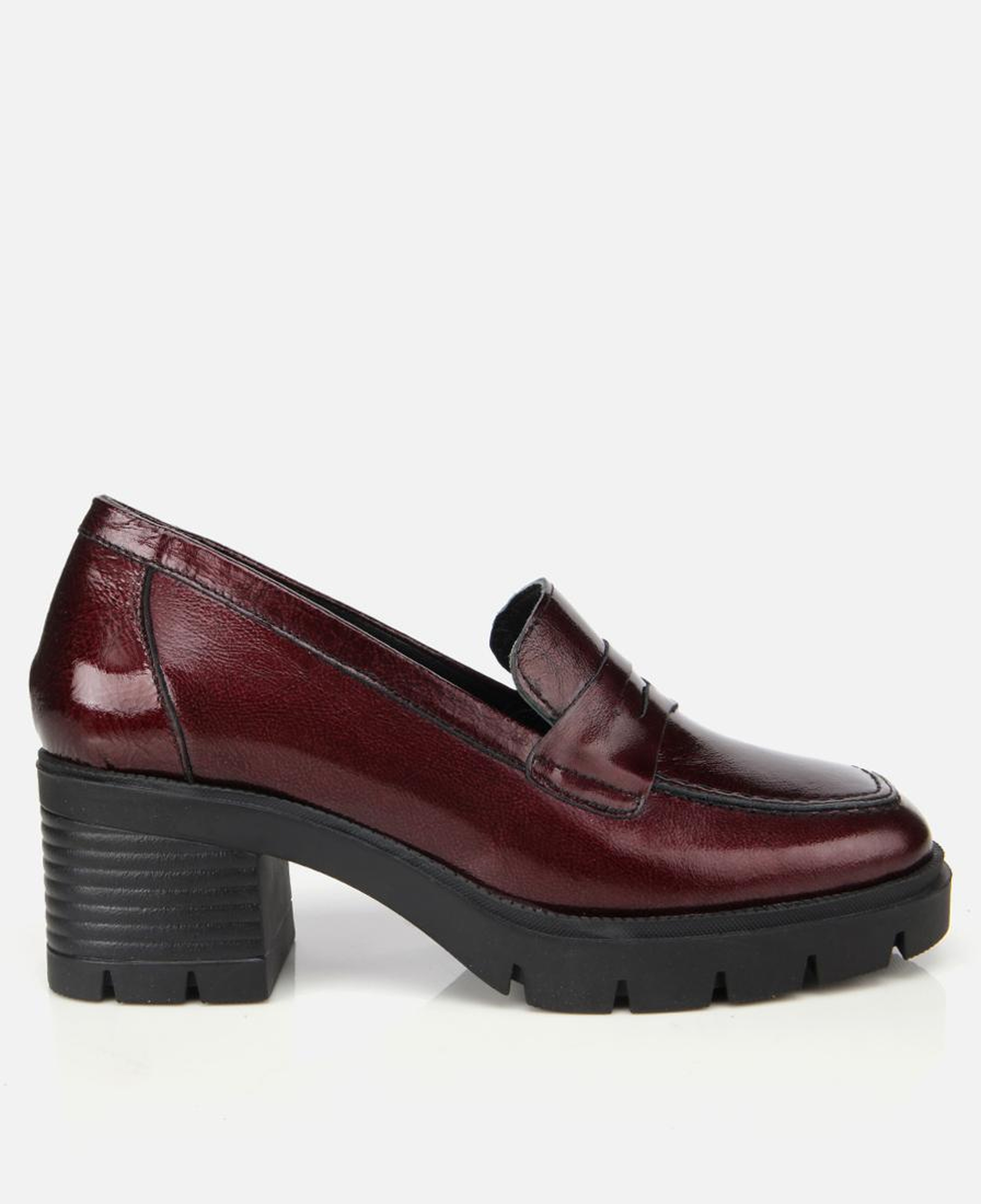 Kadın Rugan Deri Bordo Topuklu Klasik Loafer