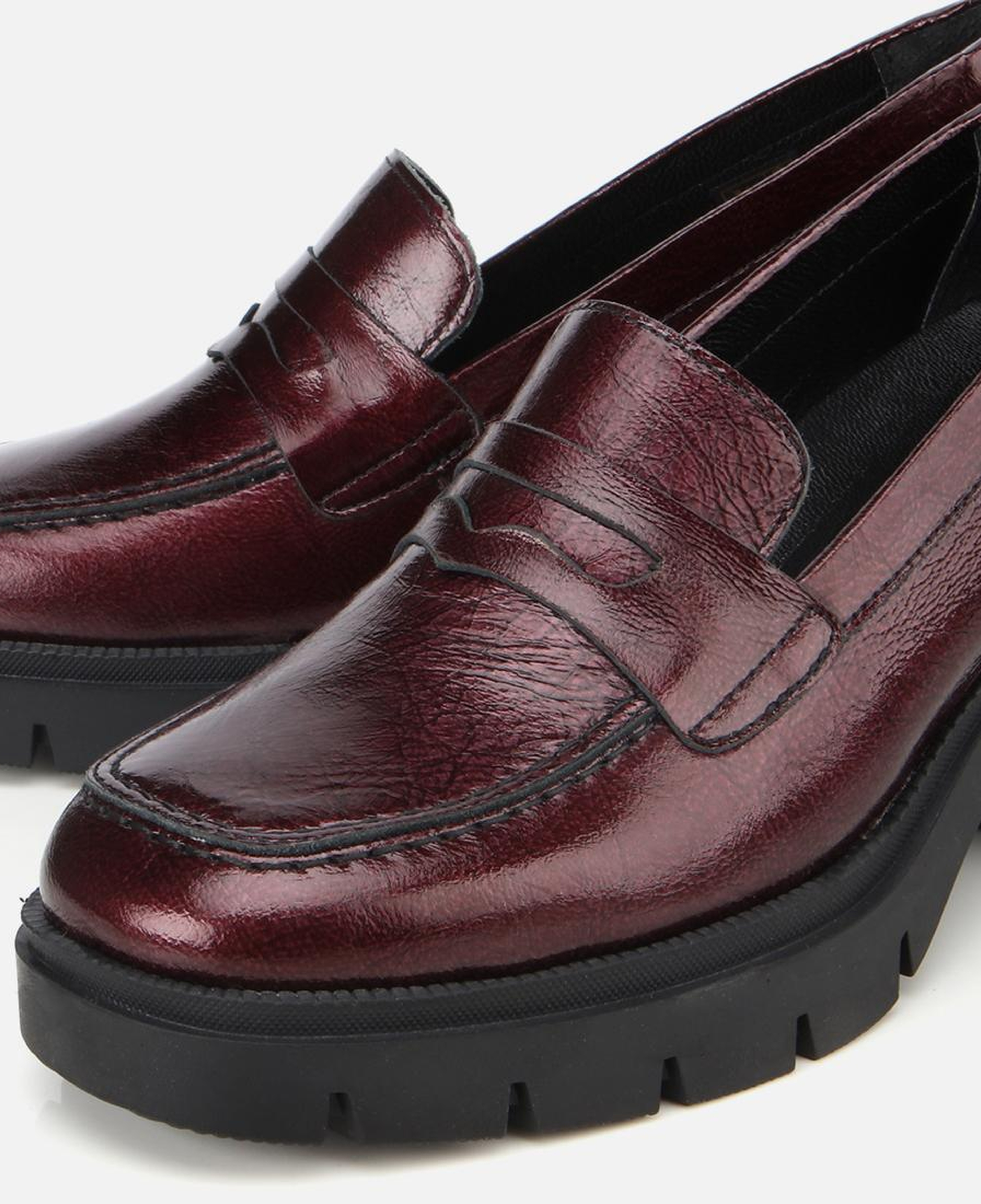 Kadın Rugan Deri Bordo Topuklu Klasik Loafer