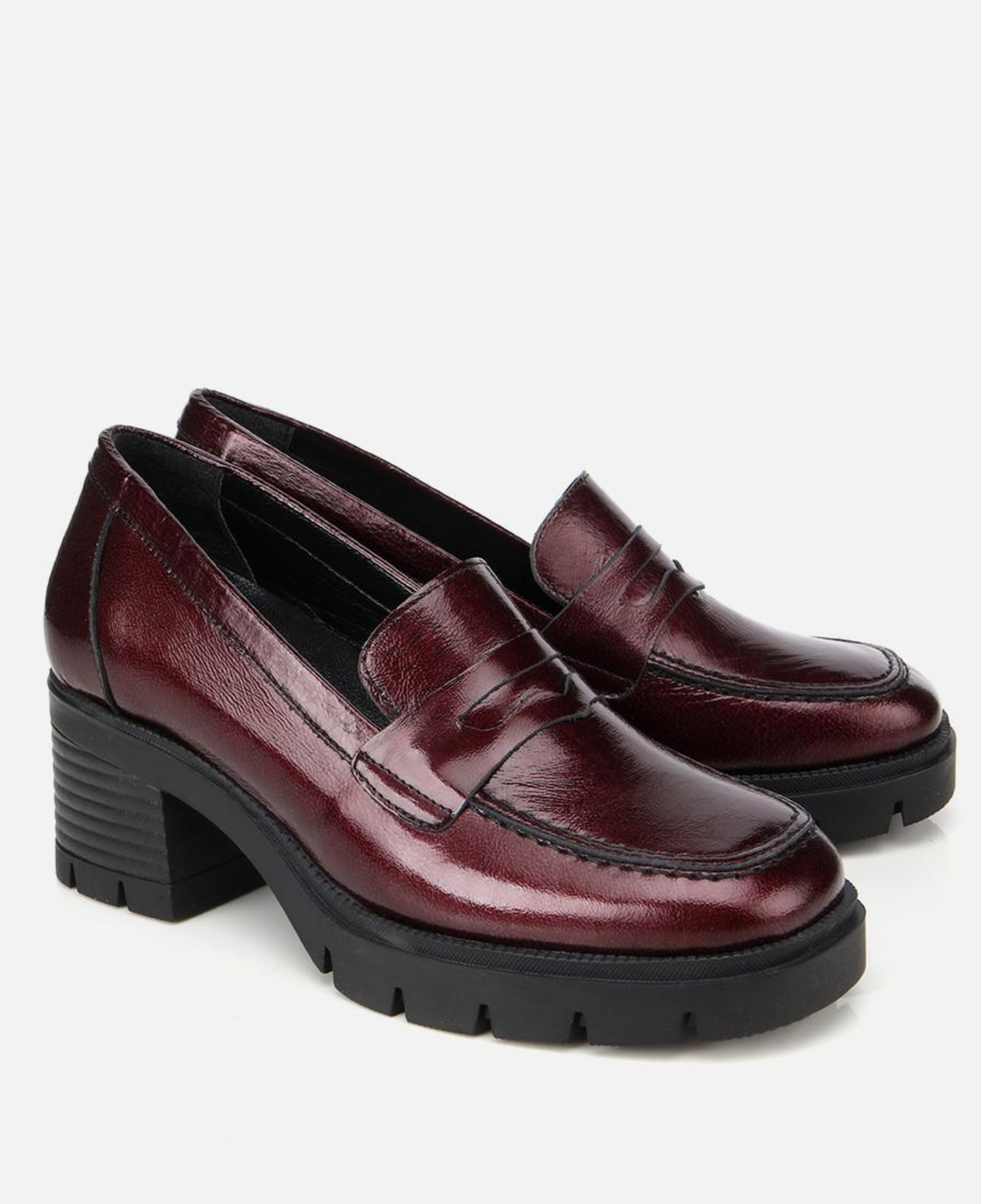 Kadın Rugan Deri Bordo Topuklu Klasik Loafer