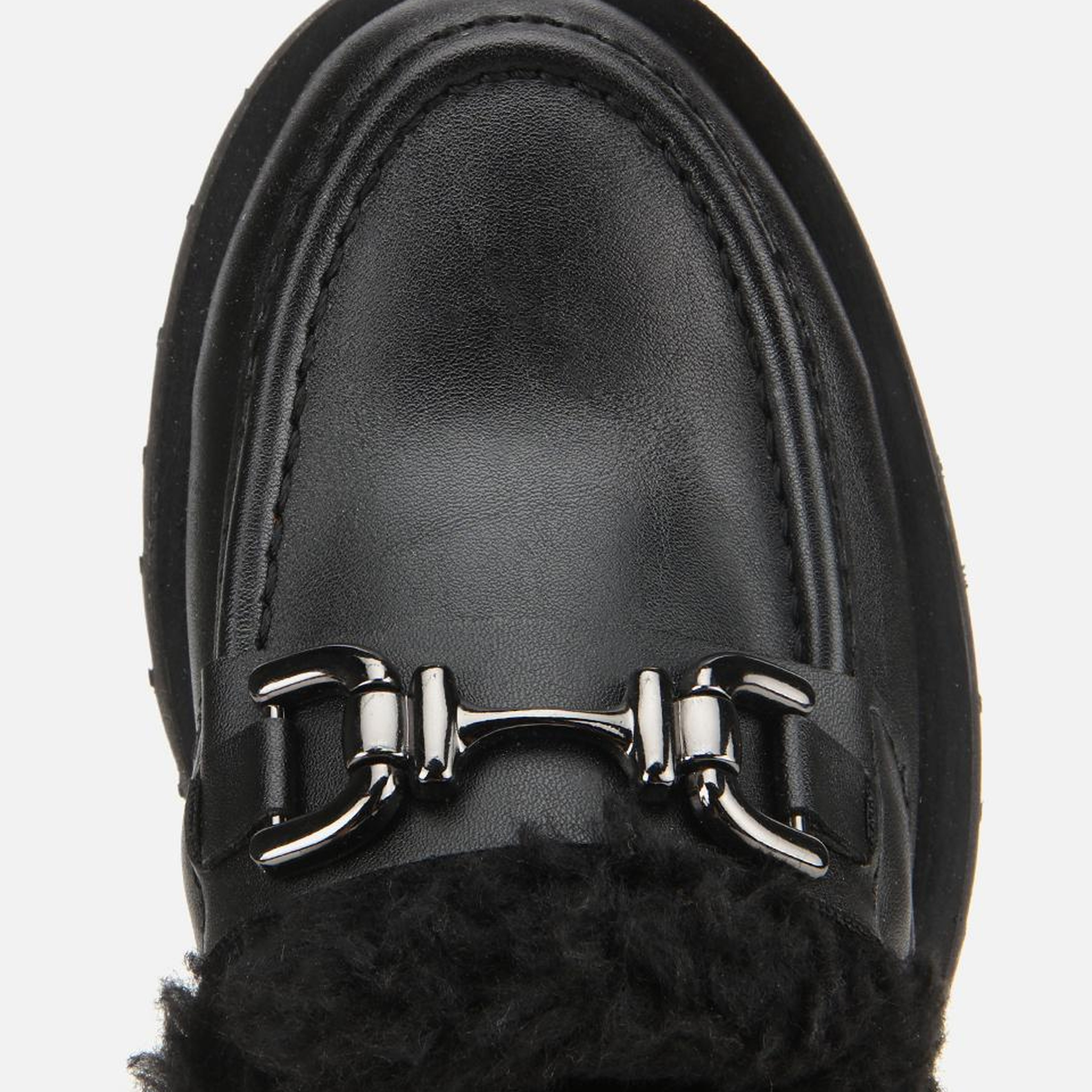 Kadın Siyah Kürklü Tokalı Kalın Tabanlı Günlük Loafer