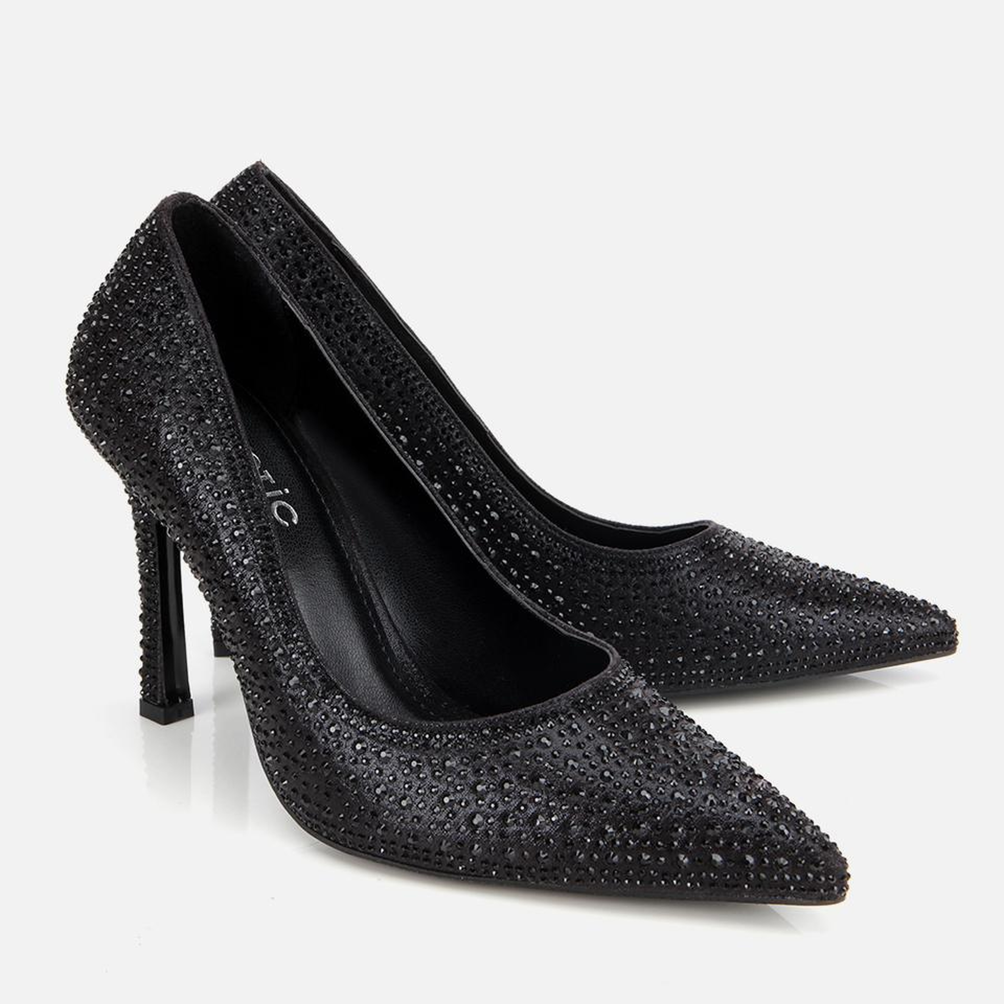 Kadın Siyah Taşlı Yüksek Topuklu Stiletto