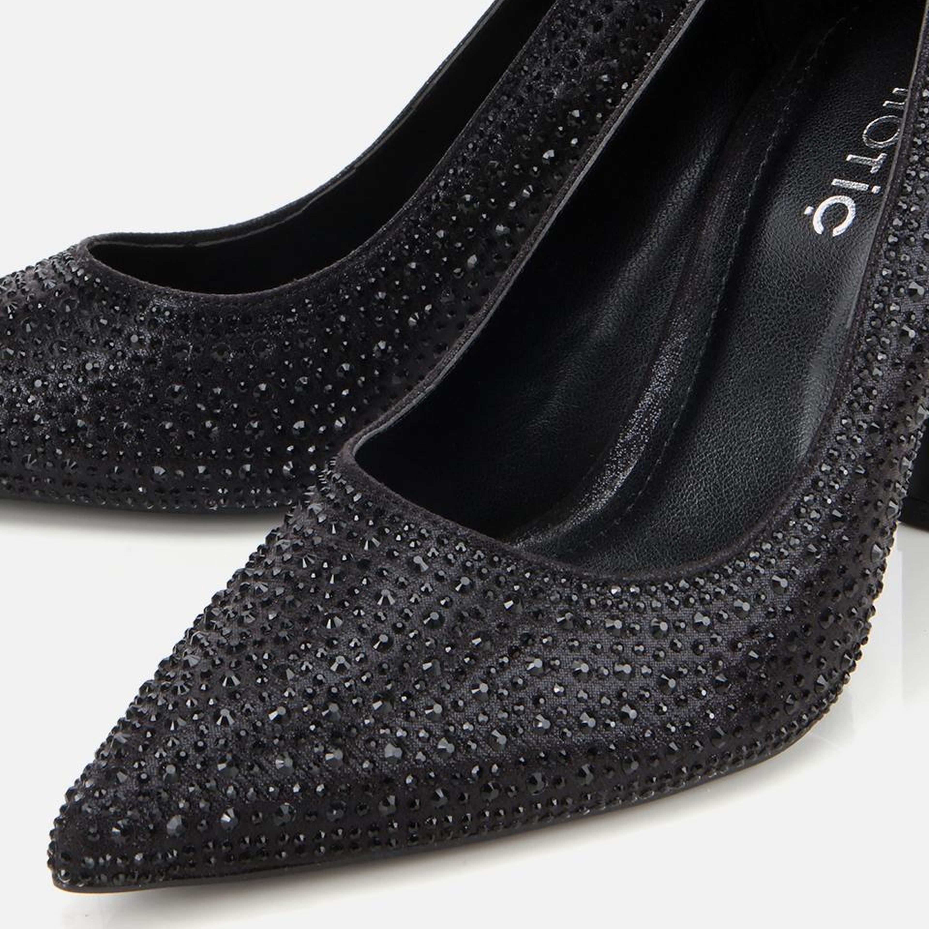 Kadın Siyah Taşlı Yüksek Topuklu Stiletto