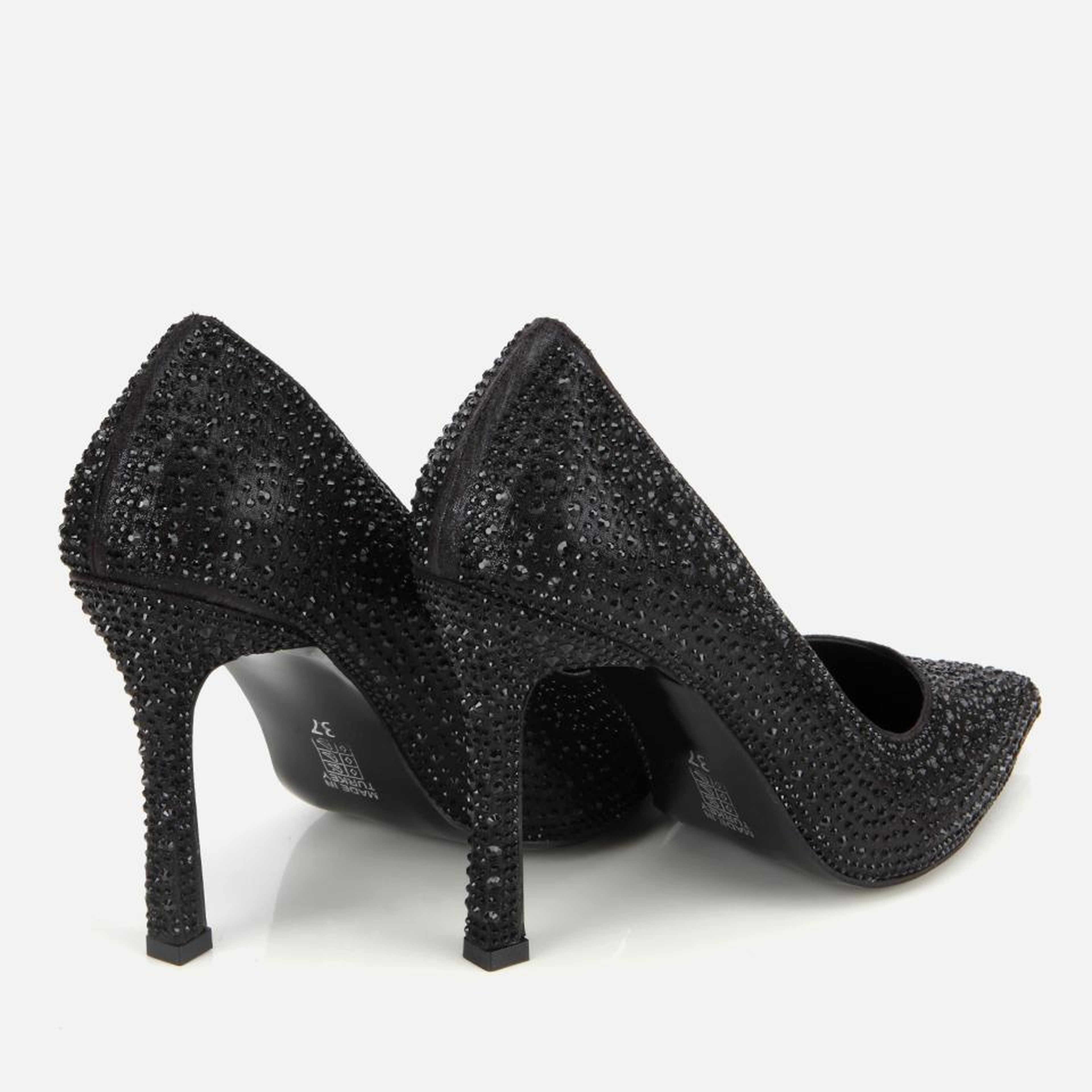 Kadın Siyah Taşlı Yüksek Topuklu Stiletto