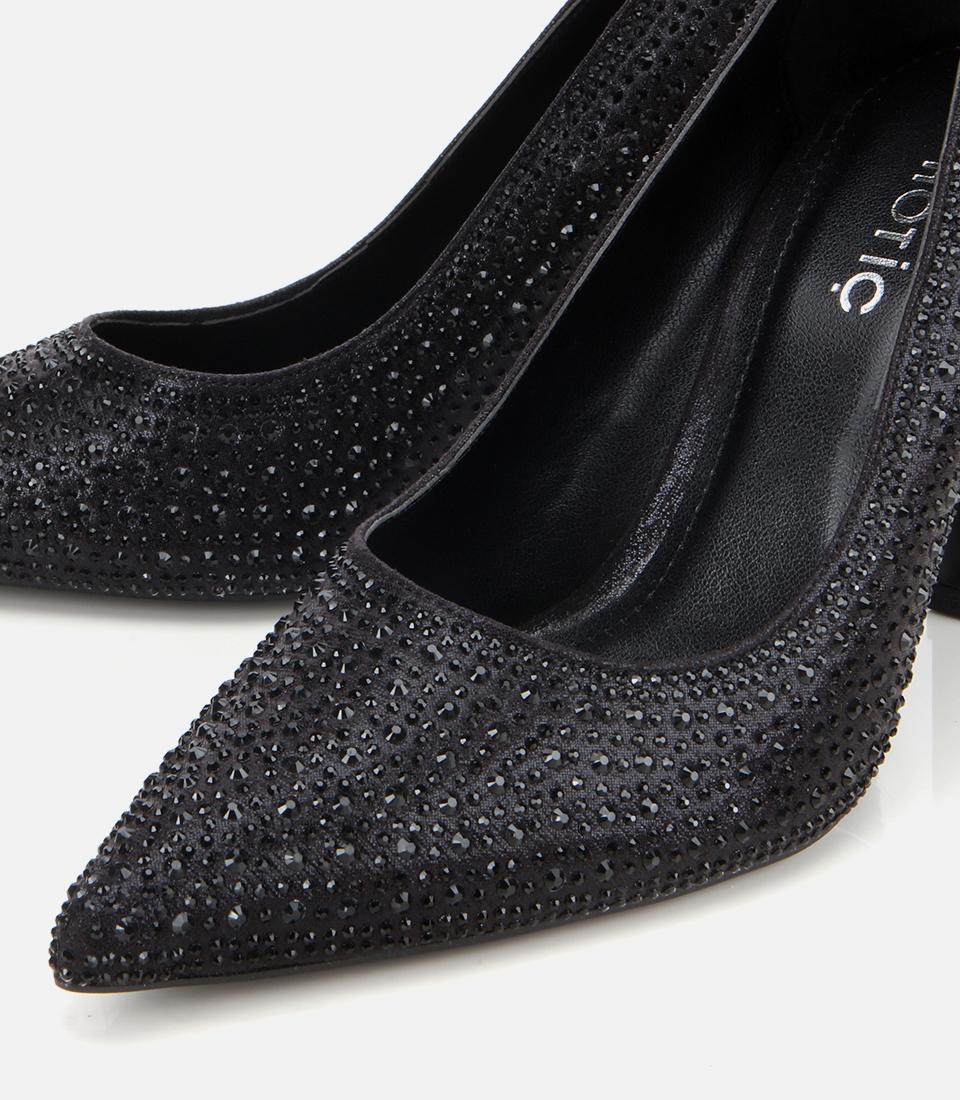 Kadın Siyah Taşlı Yüksek Topuklu Stiletto