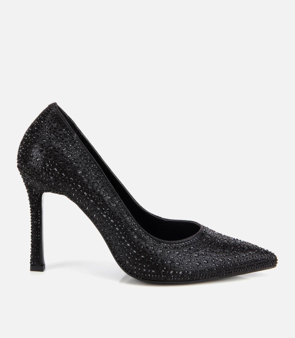 Kadın Siyah Taşlı Yüksek Topuklu Stiletto