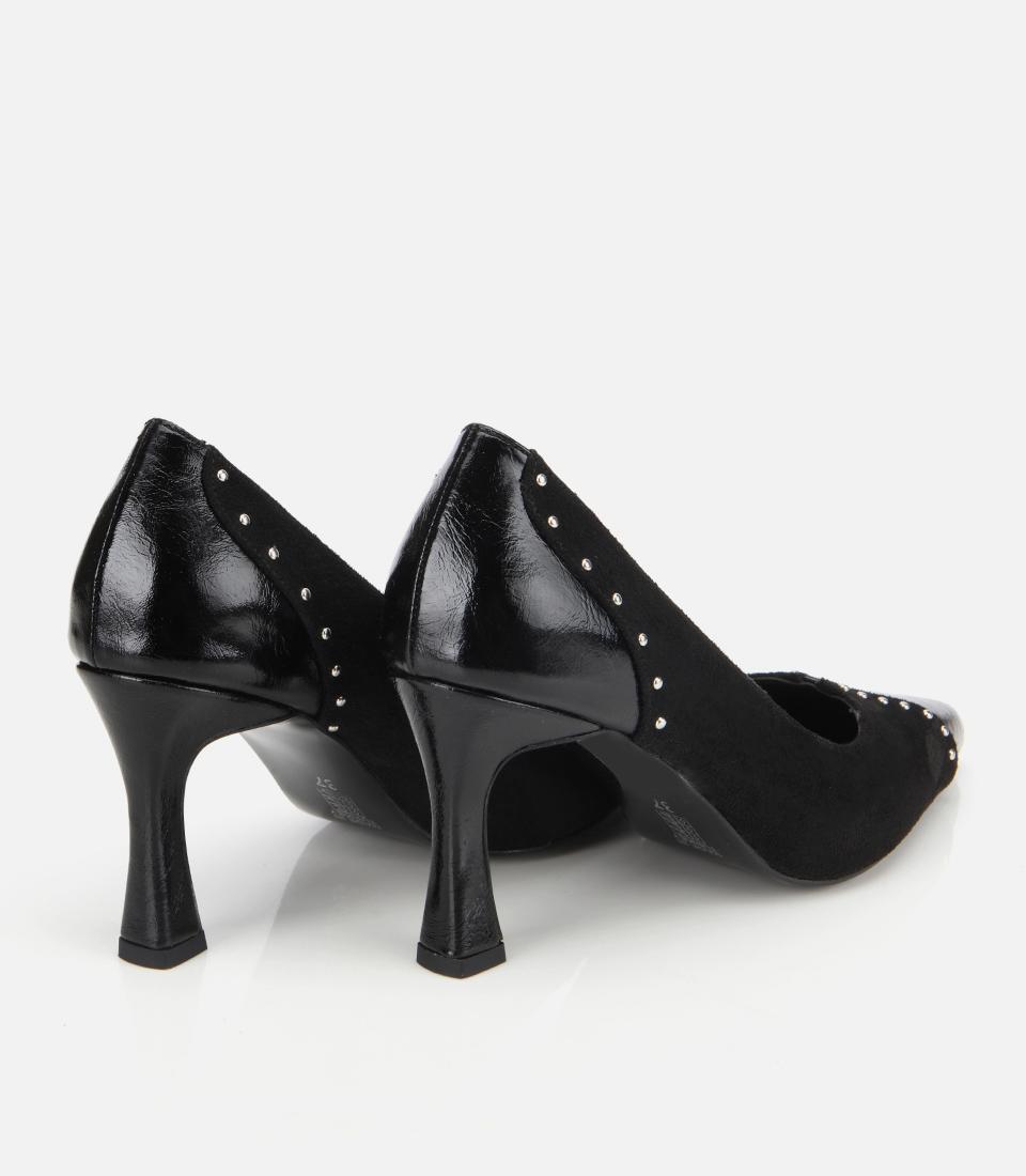 Kadın Süet Siyah Taşlı İnce Topuklu Stiletto
