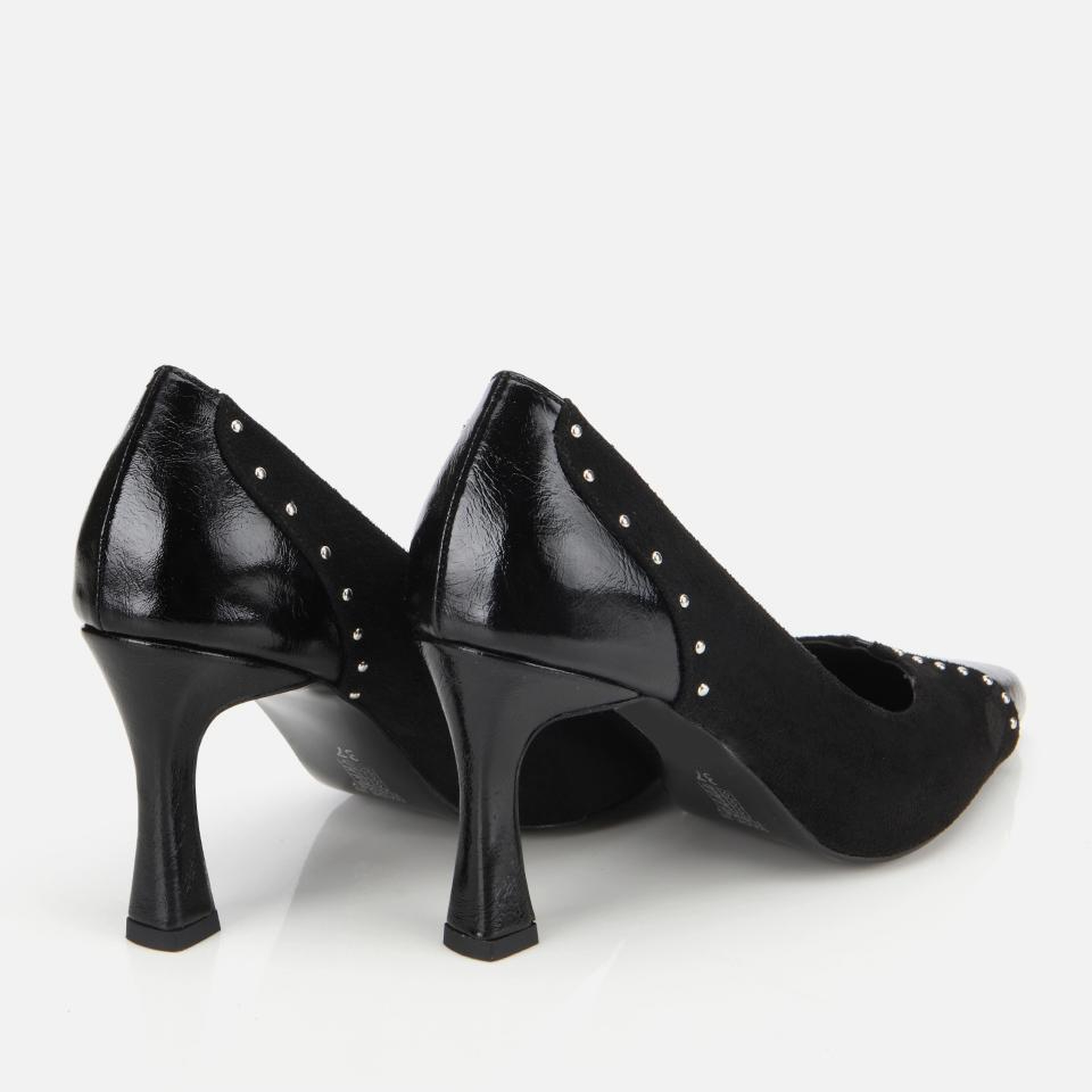 Kadın Süet Siyah Taşlı İnce Topuklu Stiletto