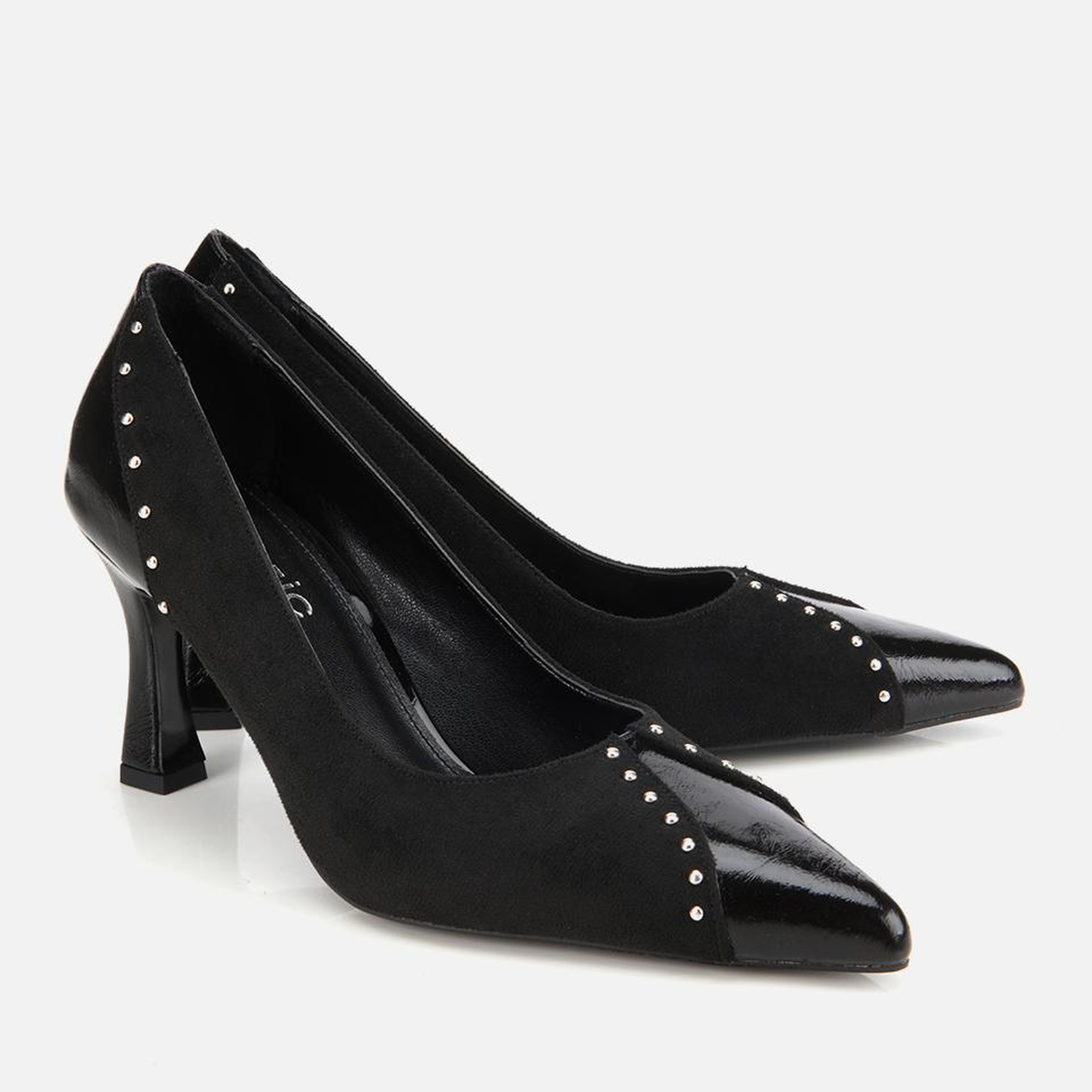 Kadın Süet Siyah Taşlı İnce Topuklu Stiletto