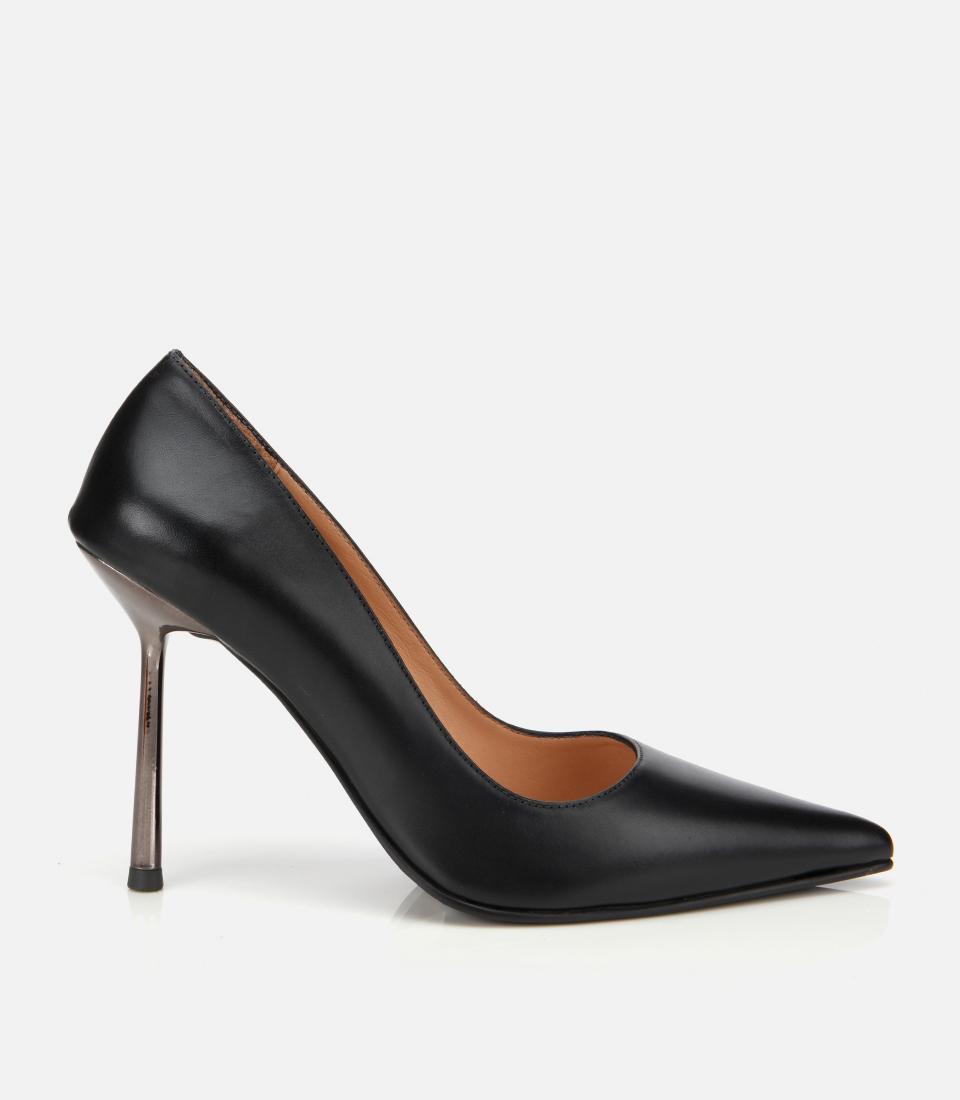 Kadın Deri Siyah Metal Detaylı Yüksek Topuklu Stiletto