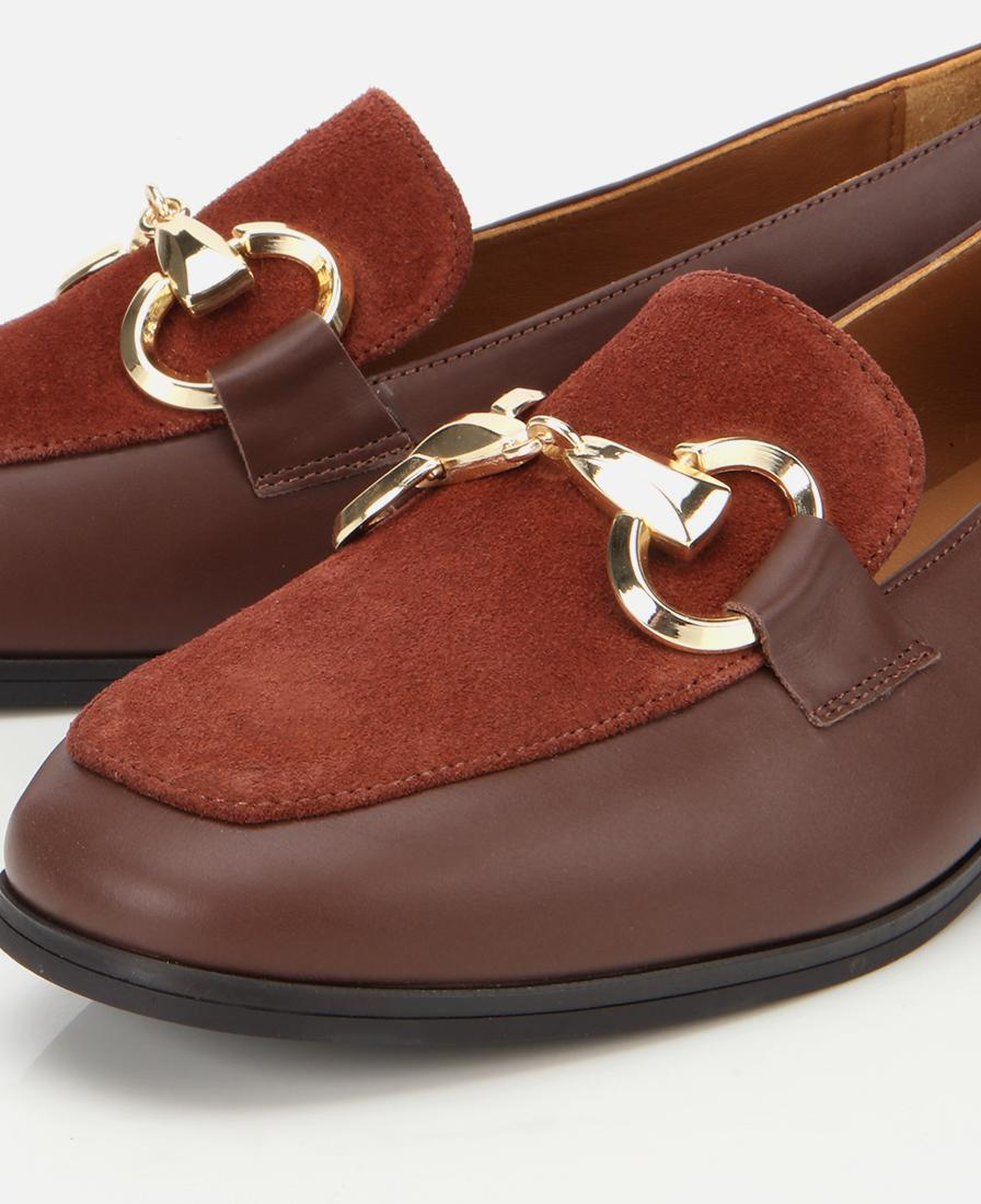 Kadın Süet Deri Acı Kahverengi Tokalı Klasik Loafer