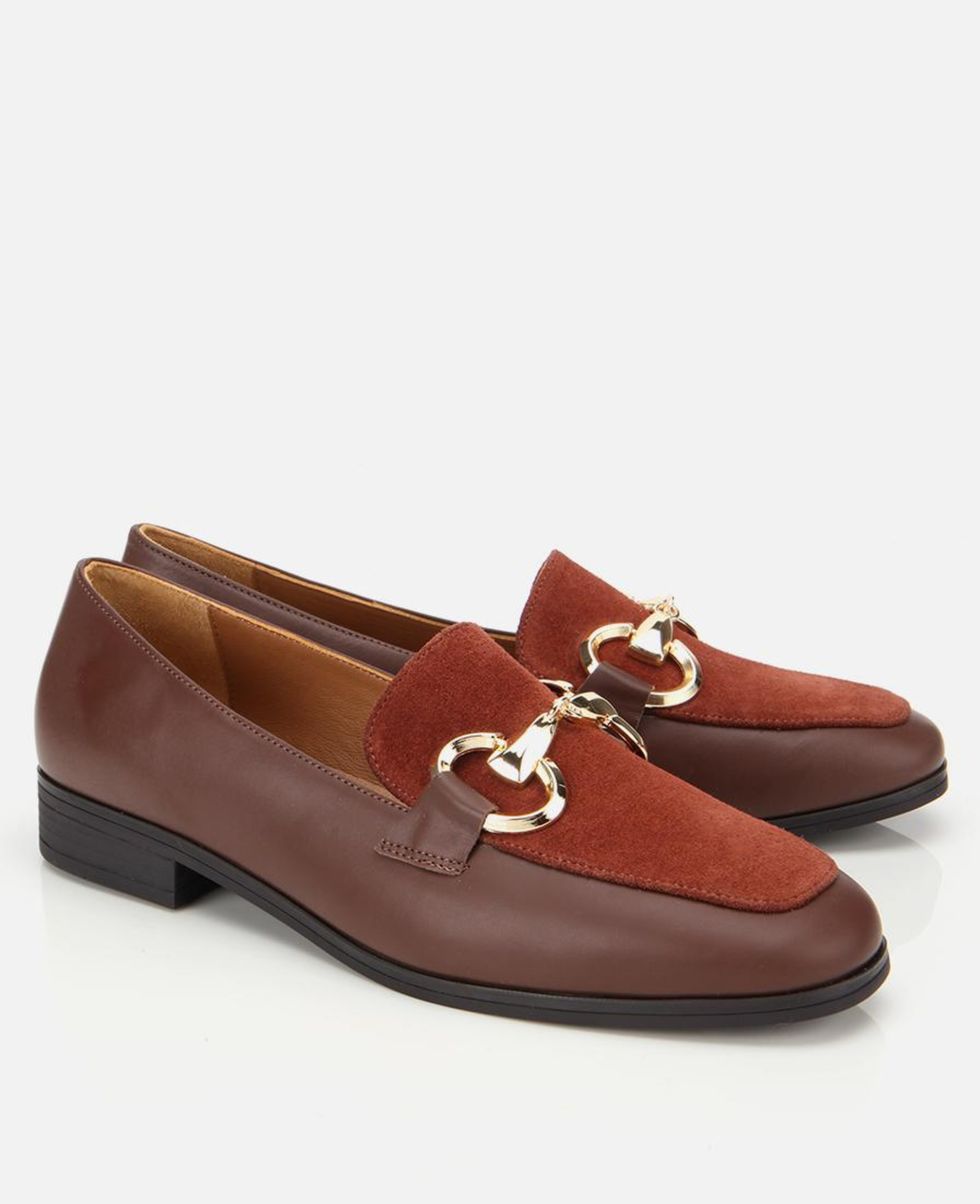 Kadın Süet Deri Acı Kahverengi Tokalı Klasik Loafer