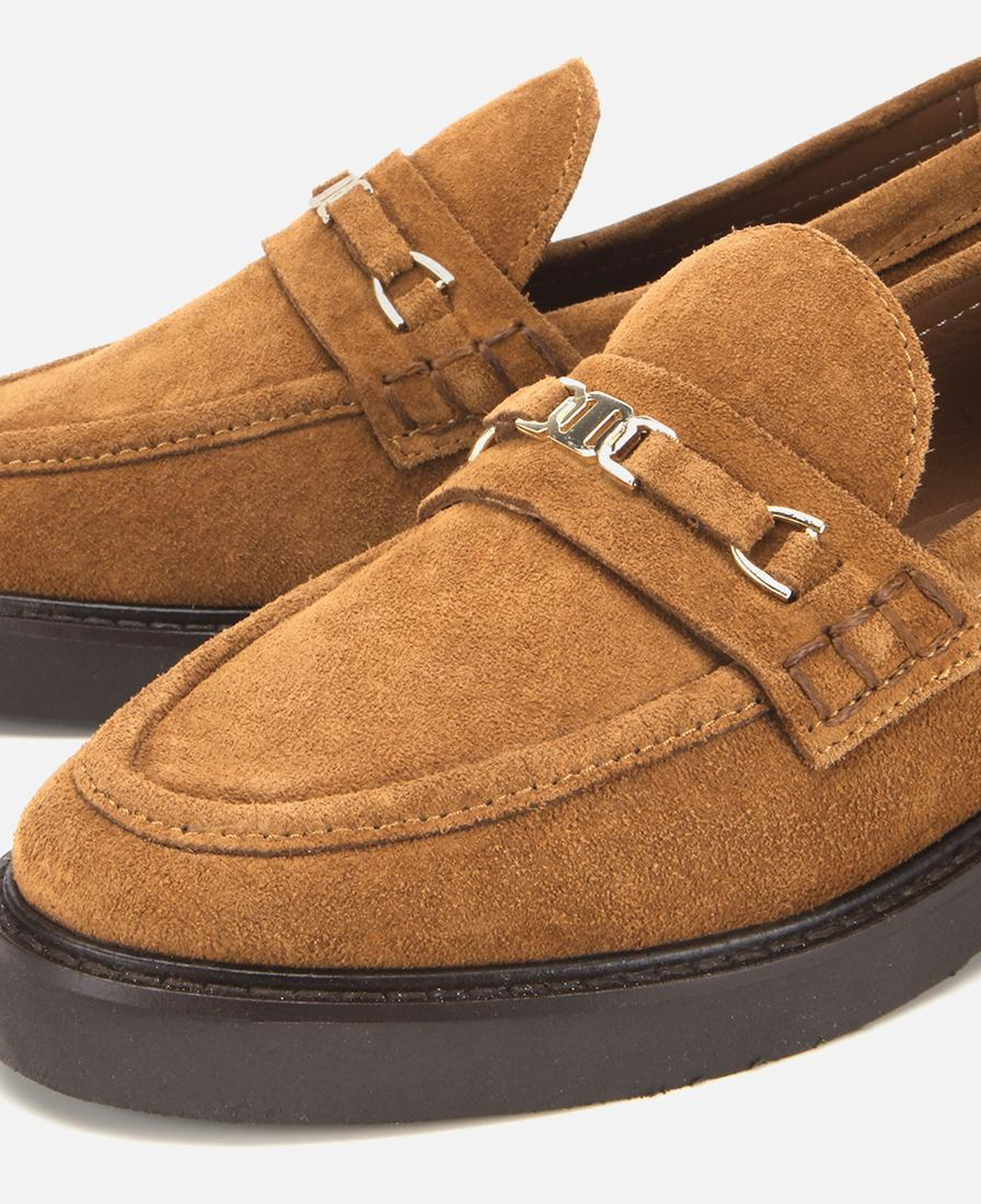 Kadın Süet Deri Taba Tokalı Hafif Tabanlı Klasik Loafer