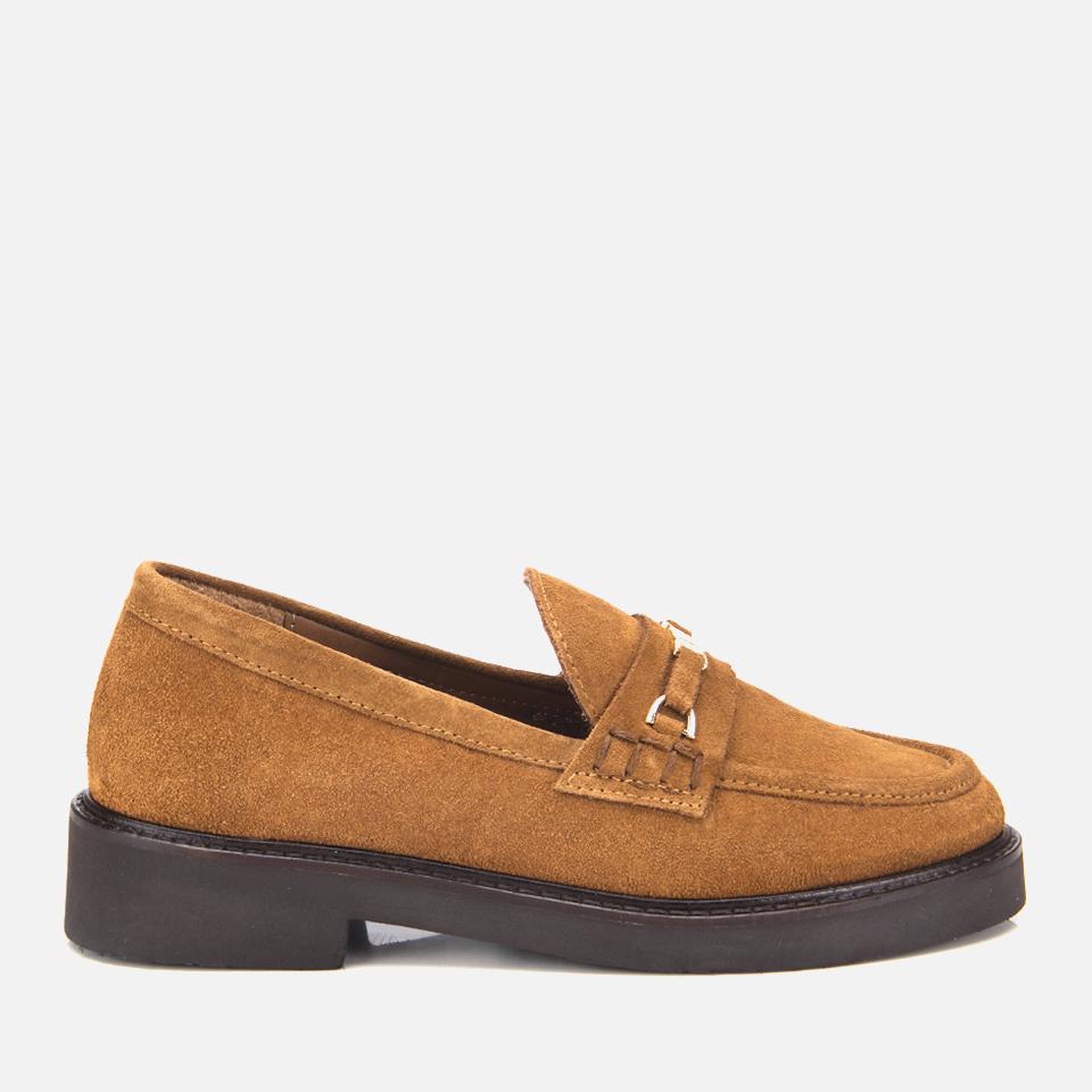Kadın Süet Deri Taba Tokalı Hafif Tabanlı Klasik Loafer