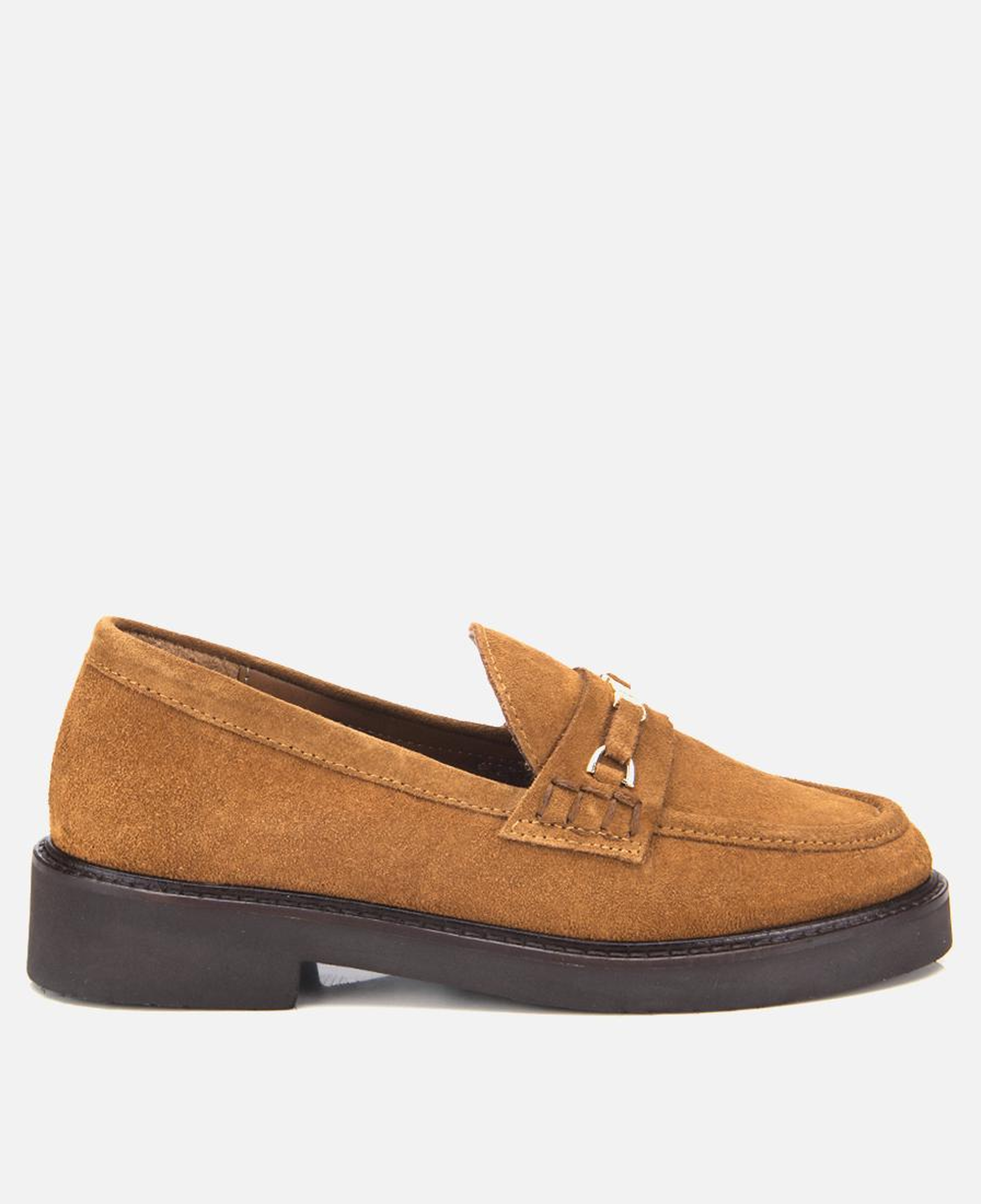 Kadın Süet Deri Taba Tokalı Hafif Tabanlı Klasik Loafer