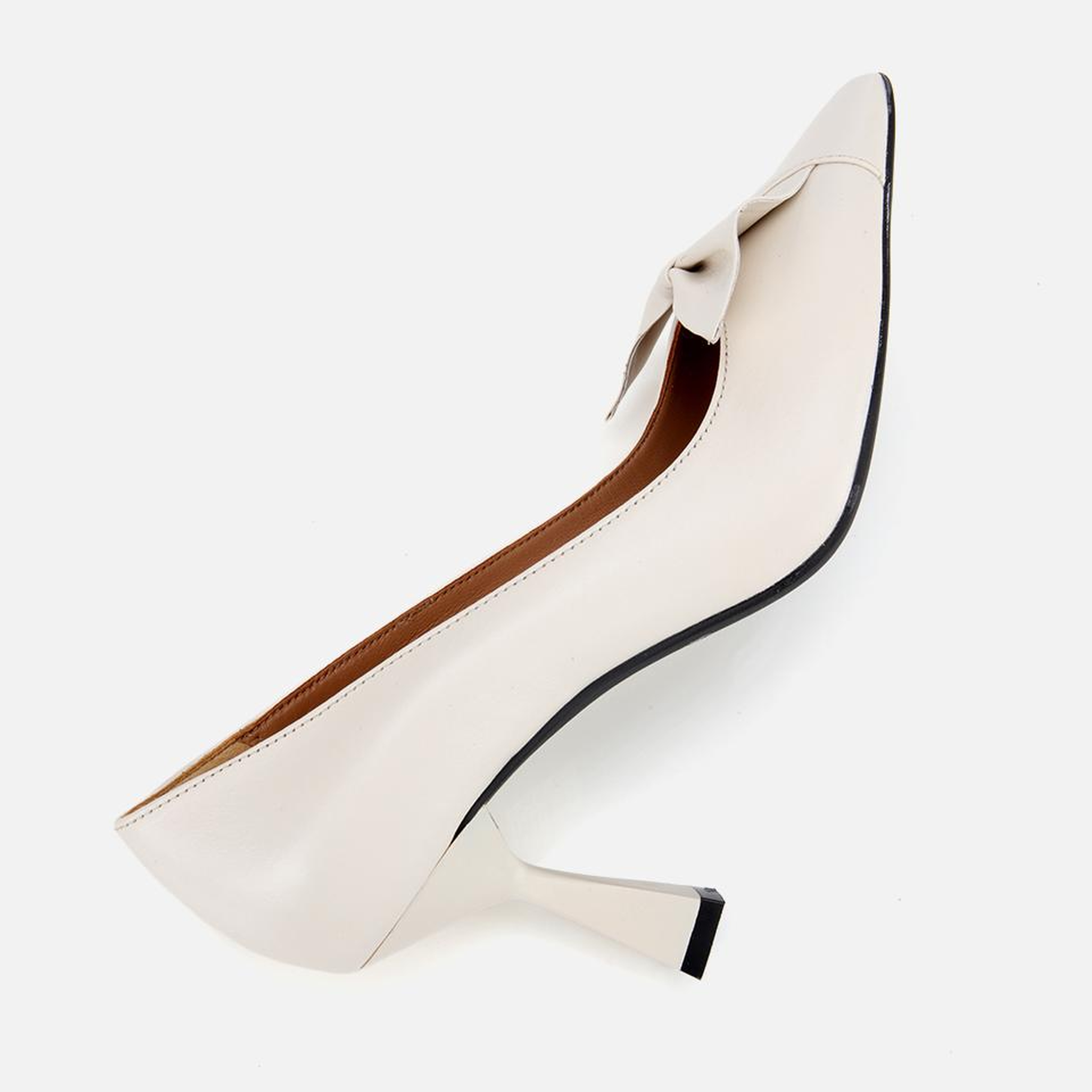 Kadın Deri Ekru Fiyonk Detaylı İnce Topuklu Stiletto