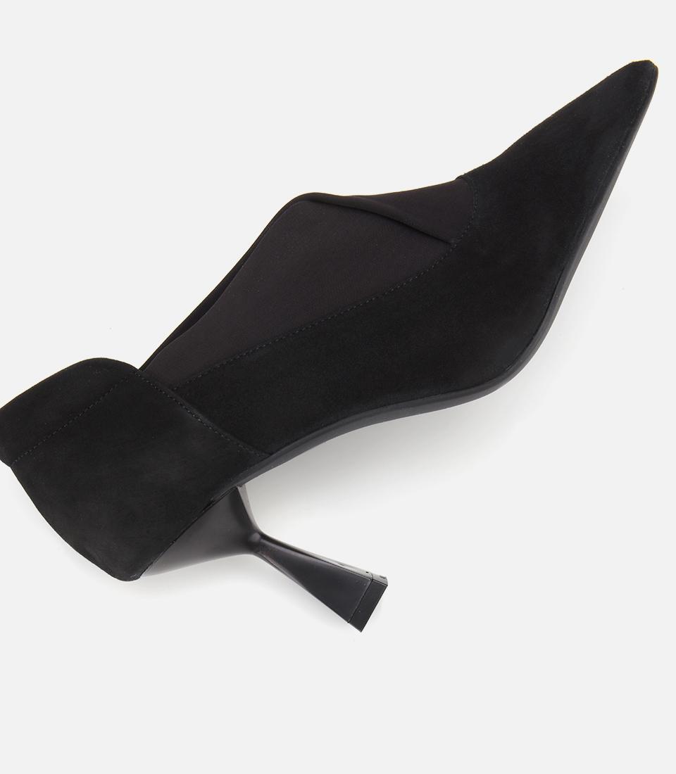 Kadın Süet Deri Siyah Streç Detaylı İnce Topuklu Stiletto