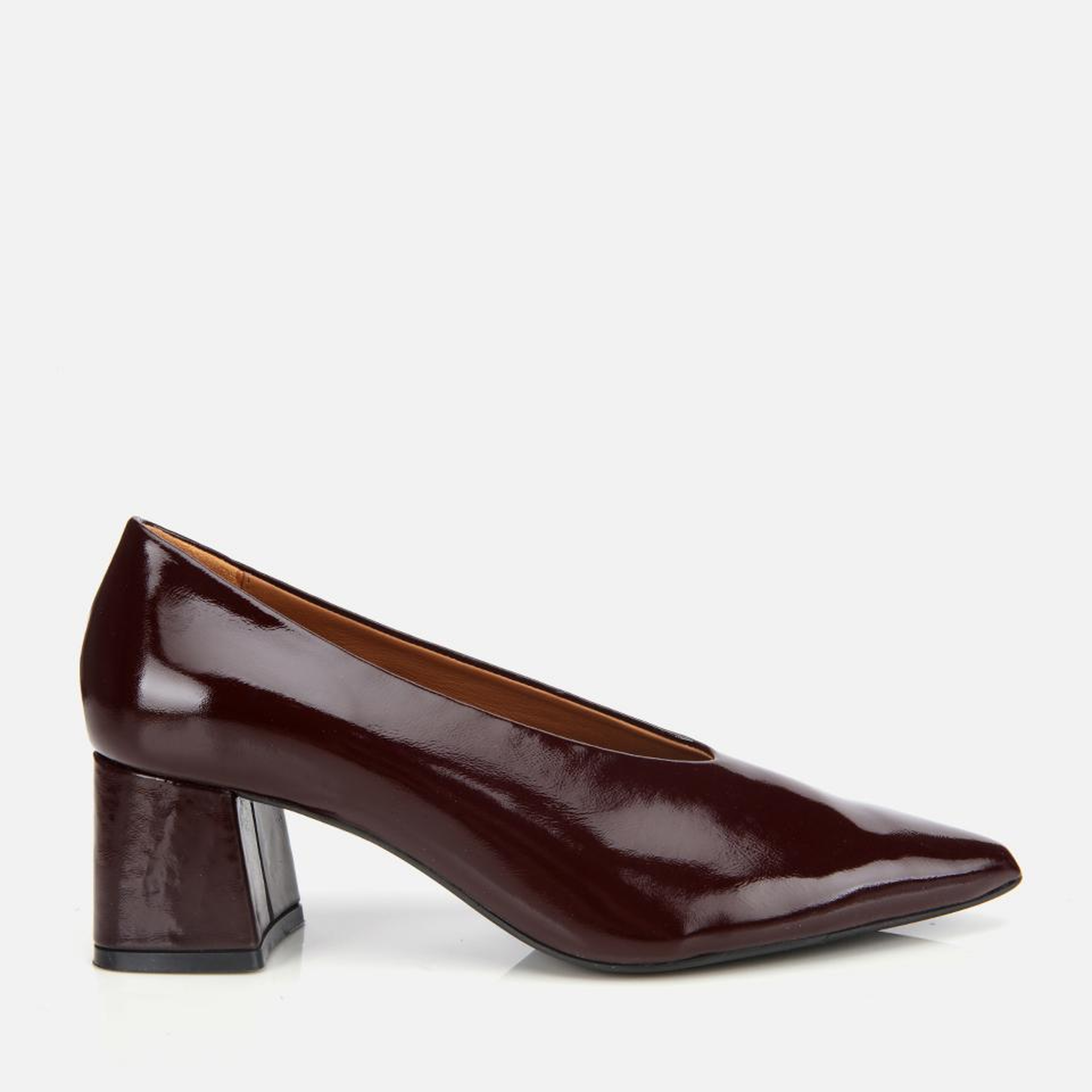 Kadın Rugan Deri Bordo Yumuşak Dokulu Kalın Topuklu Ayakkabı