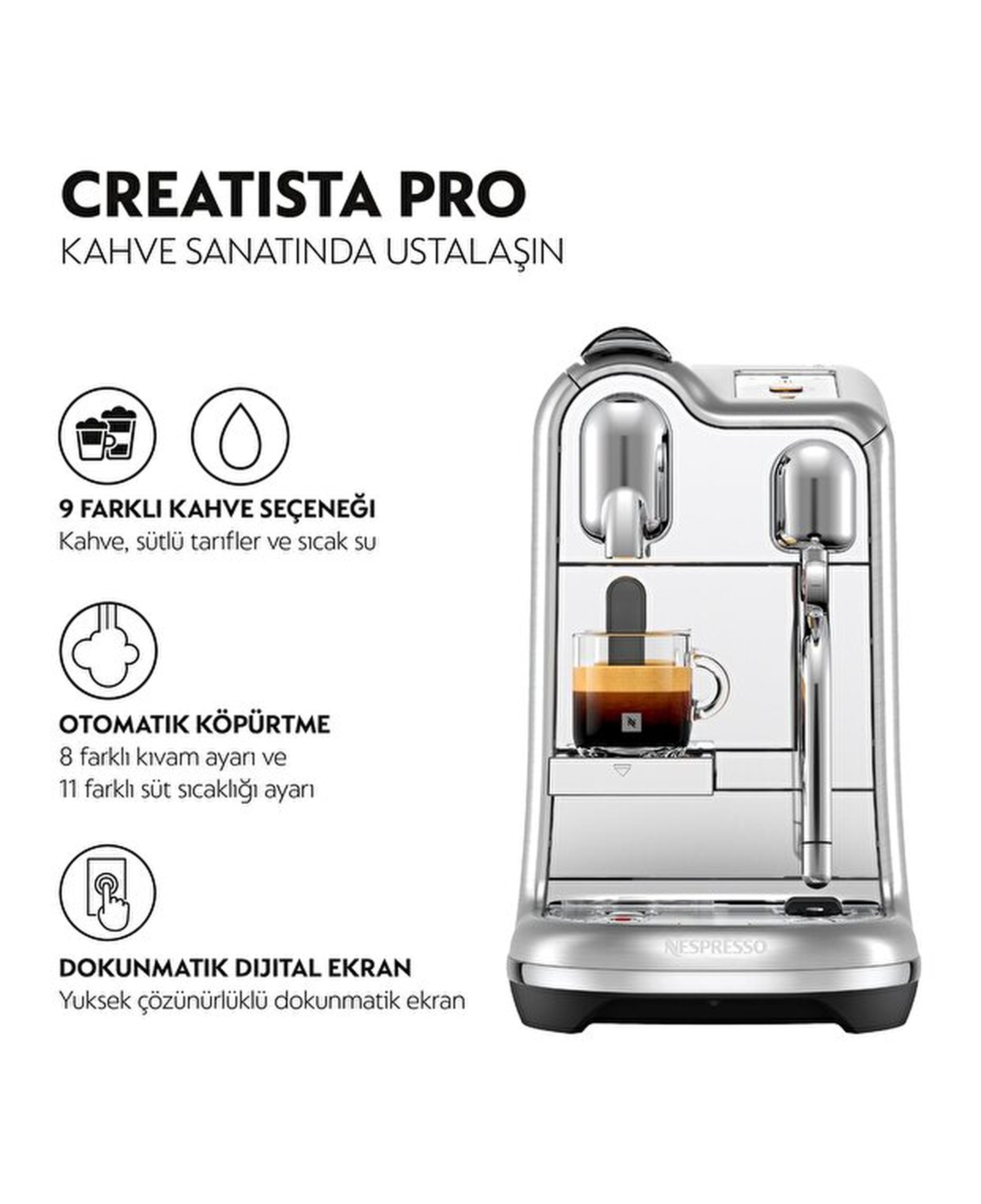 Nespresso J620 Creatista Pro Süt Çüzümlü Espresso Kahve Makinesi,Çelik