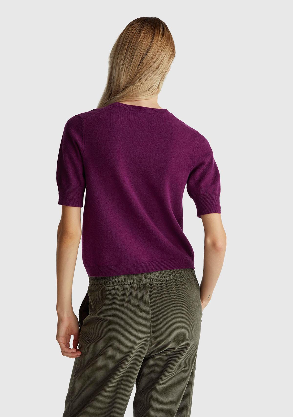 Kadın Mürdüm %100 Merino Bisiklet Yaka  Kısa Kollu Kazak