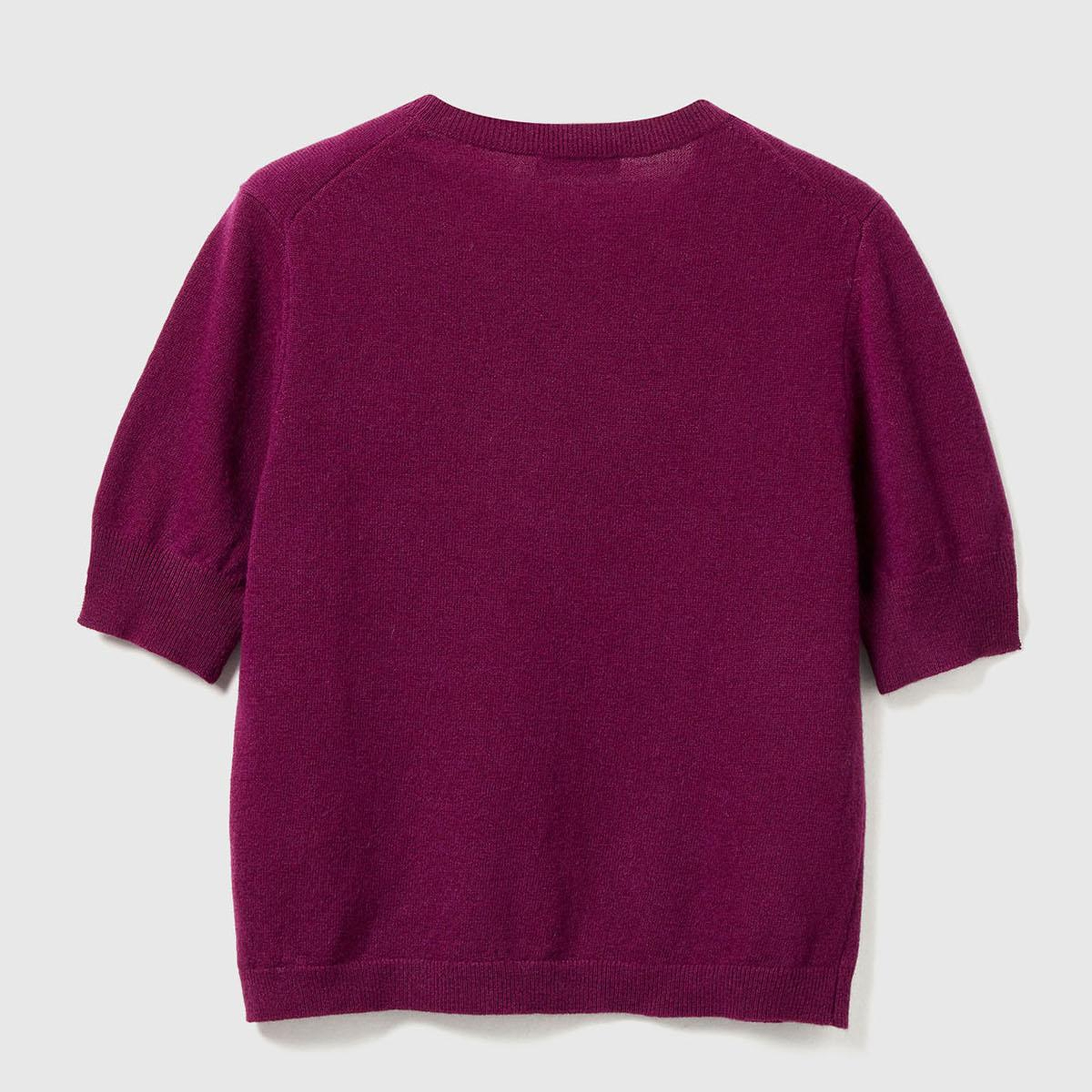 Kadın Mürdüm %100 Merino Bisiklet Yaka  Kısa Kollu Kazak