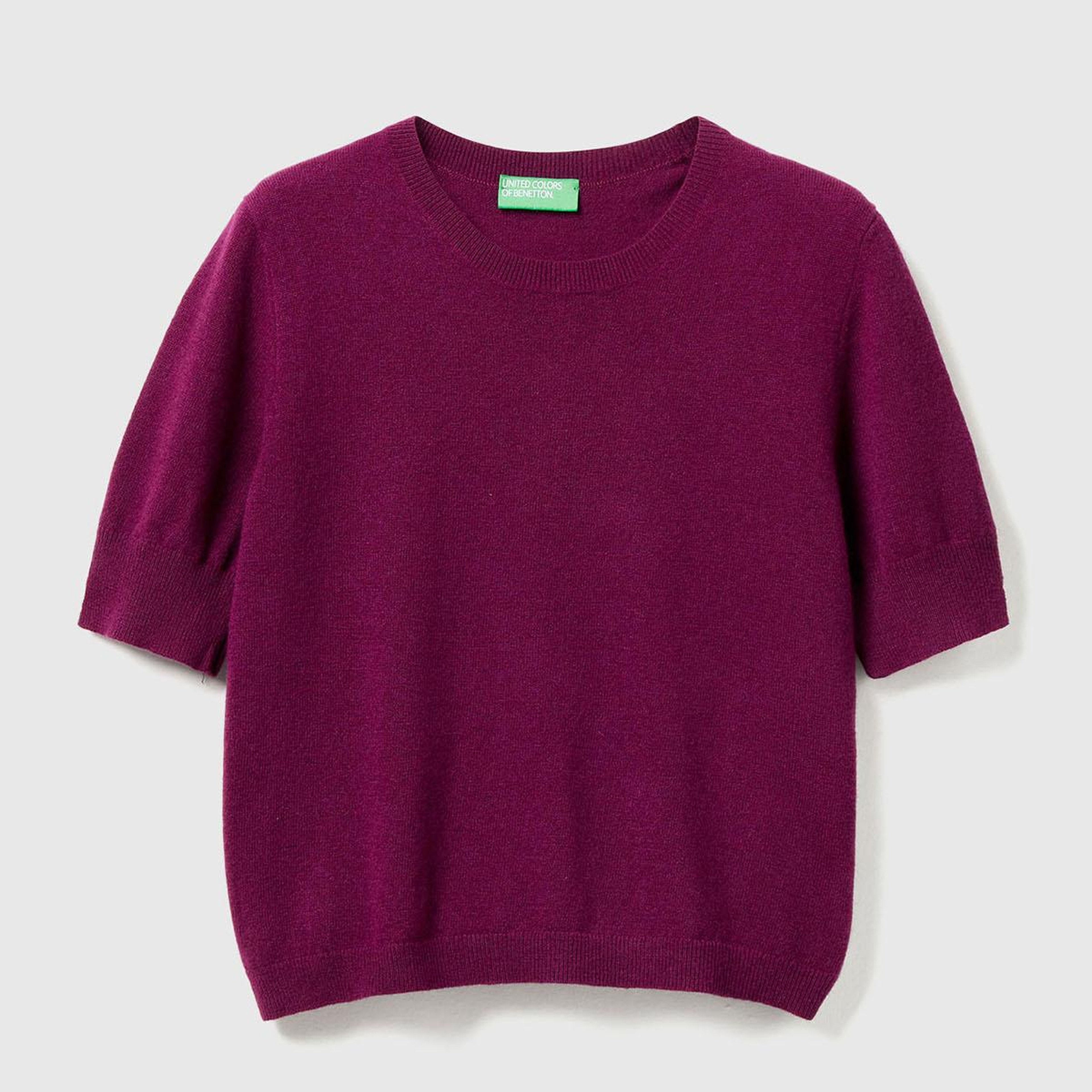 Kadın Mürdüm %100 Merino Bisiklet Yaka  Kısa Kollu Kazak