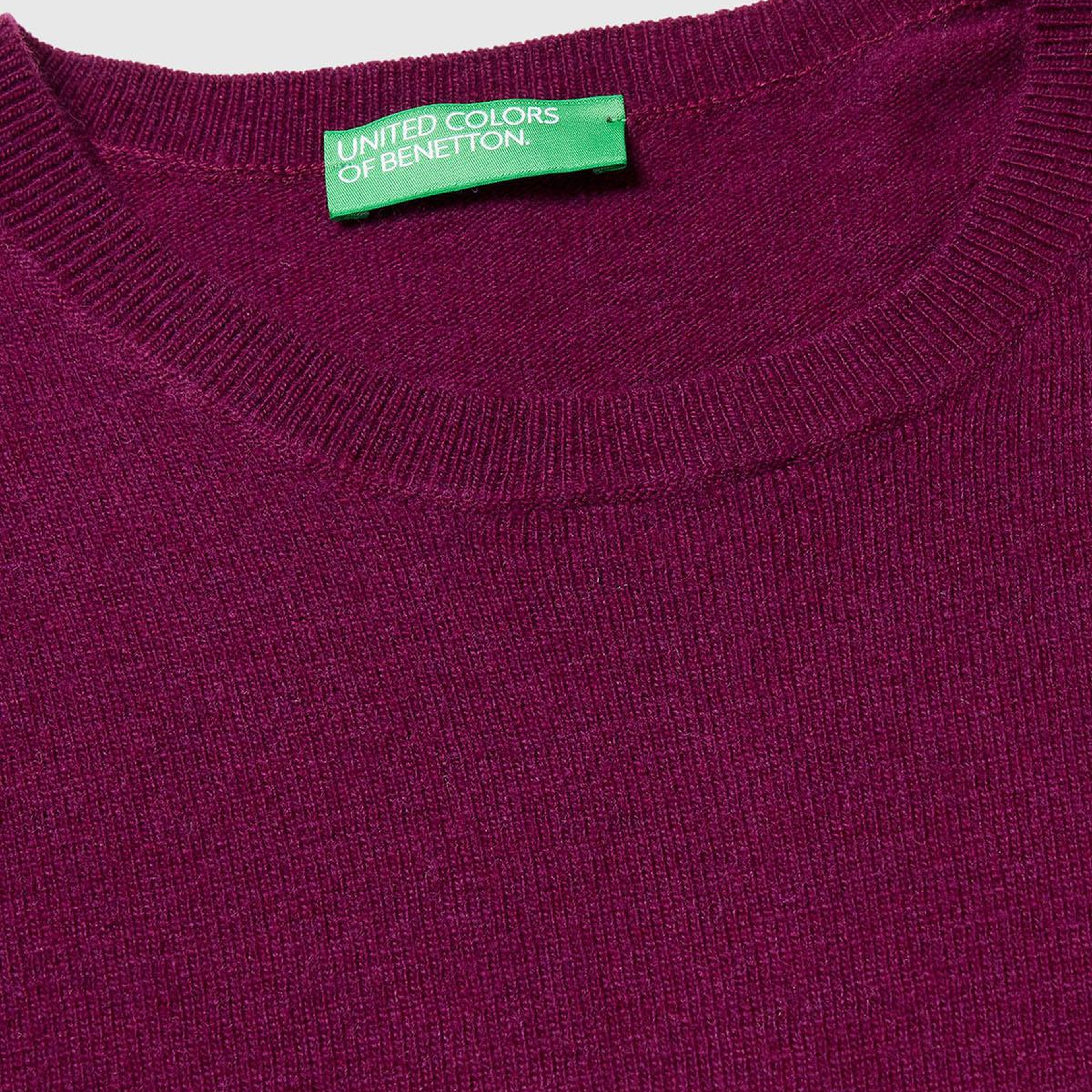 Kadın Mürdüm %100 Merino Bisiklet Yaka  Kısa Kollu Kazak