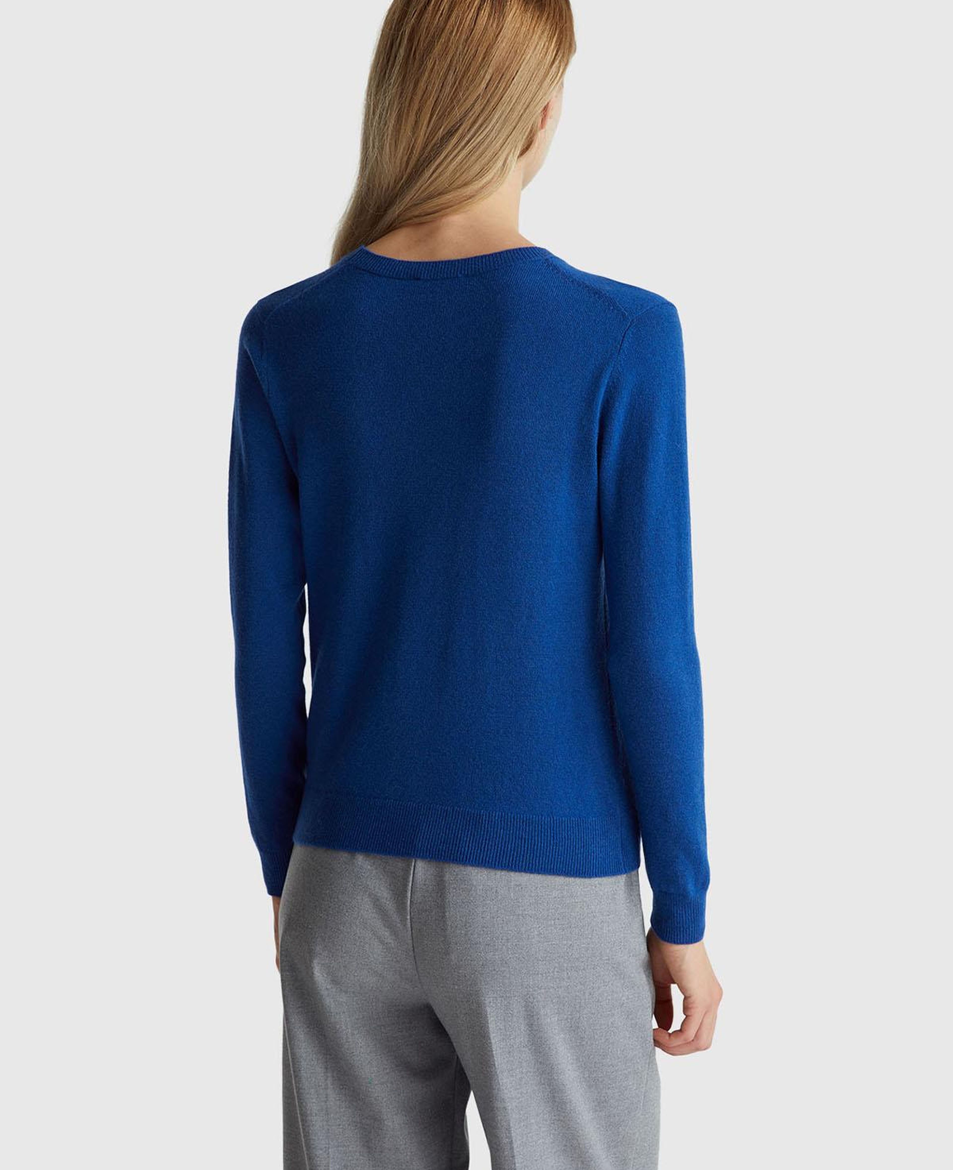 Kadın Koyu Mavi %100 Merino Bisiklet Yaka Kazak