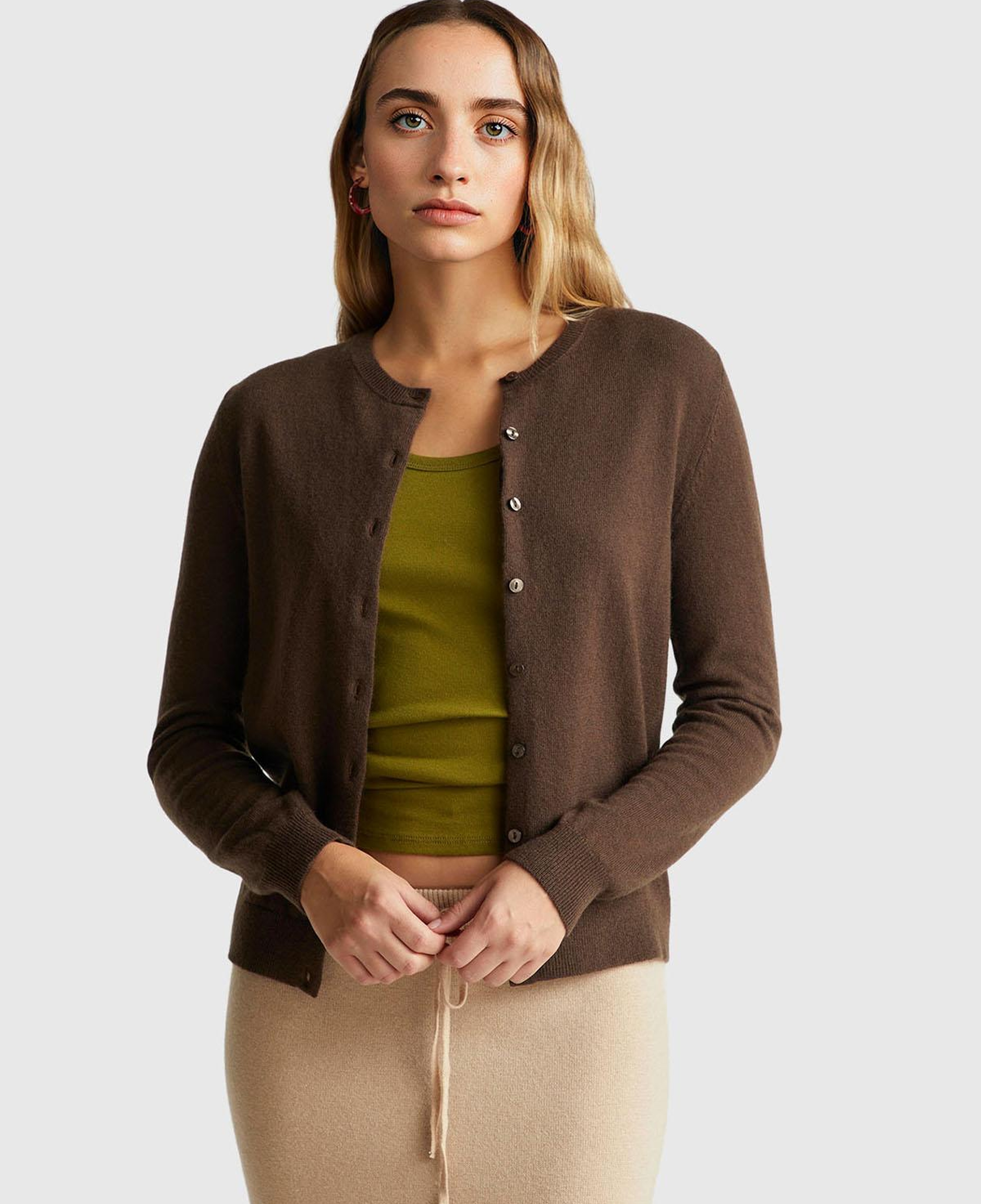 Kadın Koyu Kahverengi %100 Merino Bisiklet Yaka Hırka