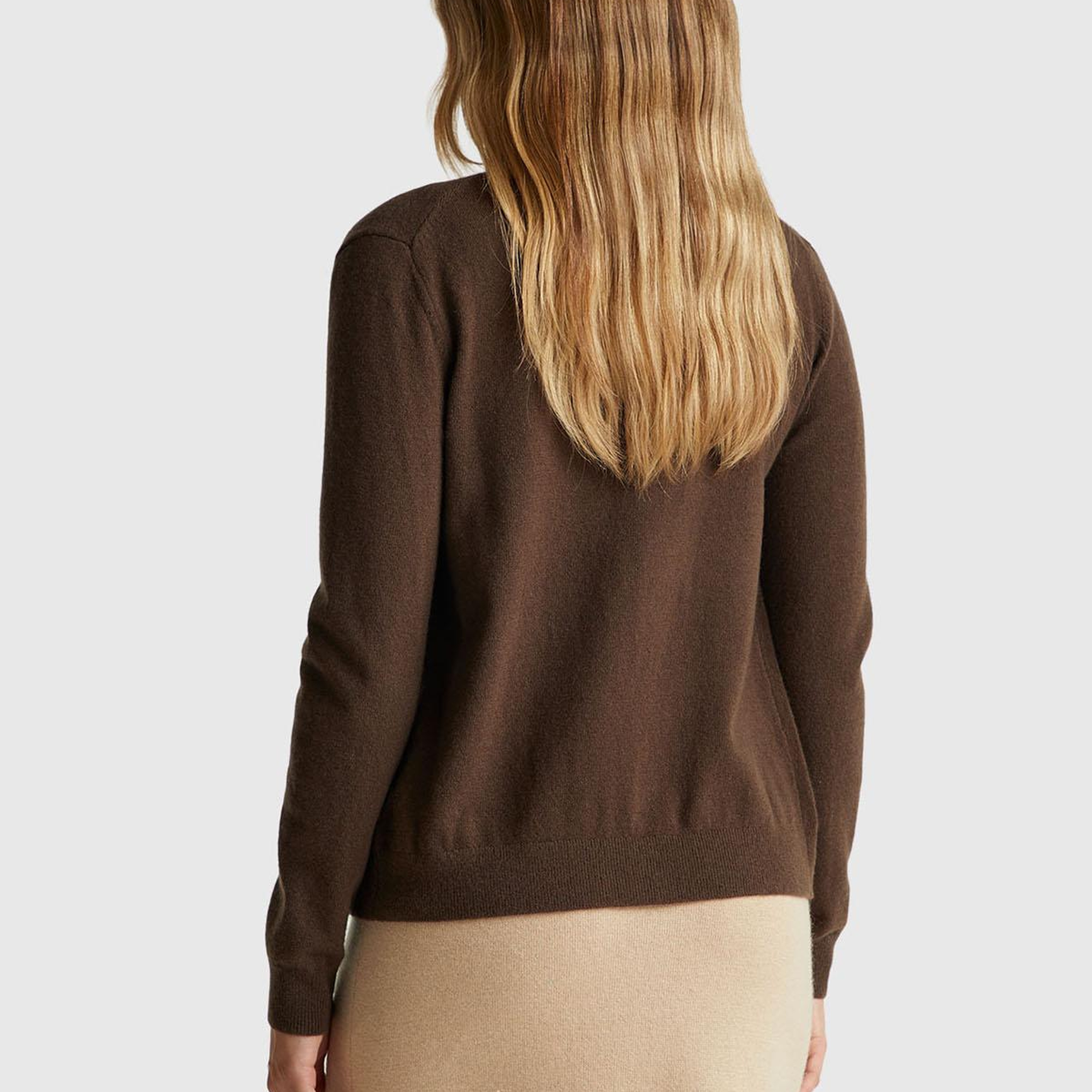 Kadın Koyu Kahverengi %100 Merino Bisiklet Yaka  Hırka