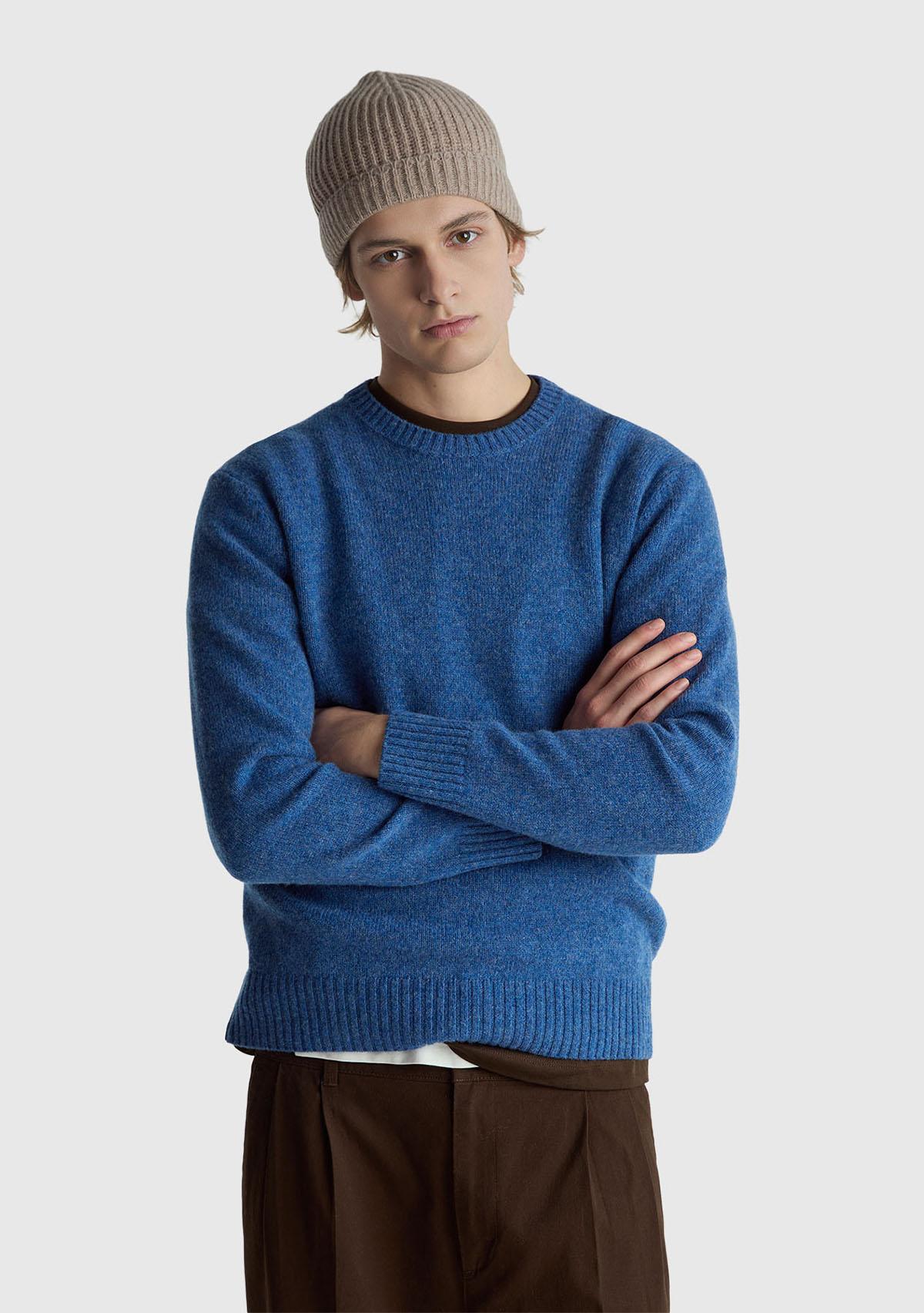 Erkek Mavi Bisiklet Yaka Shetland Kazak