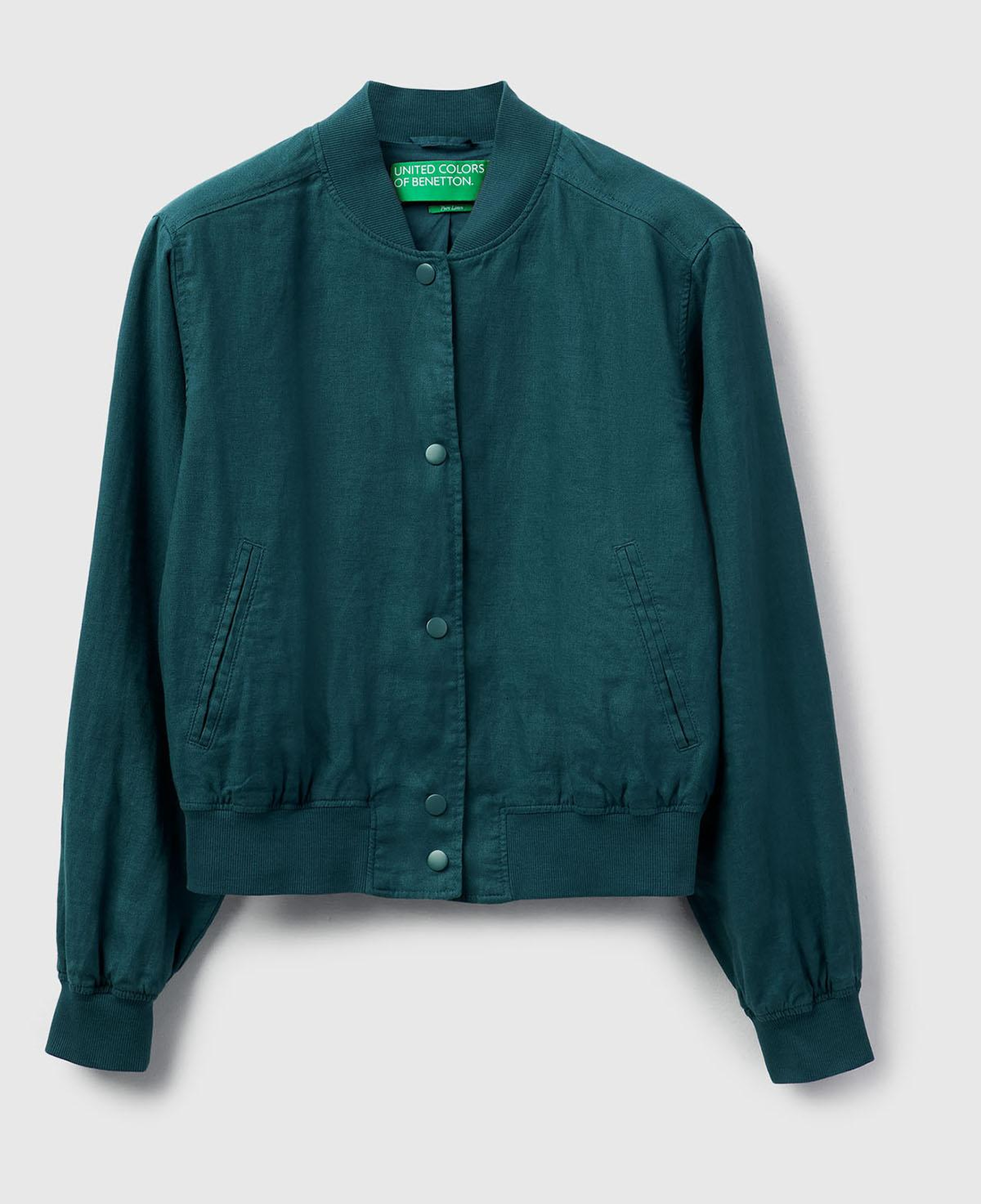 Kadın Koyu Yeşil %100 Keten Bomber Ceket
