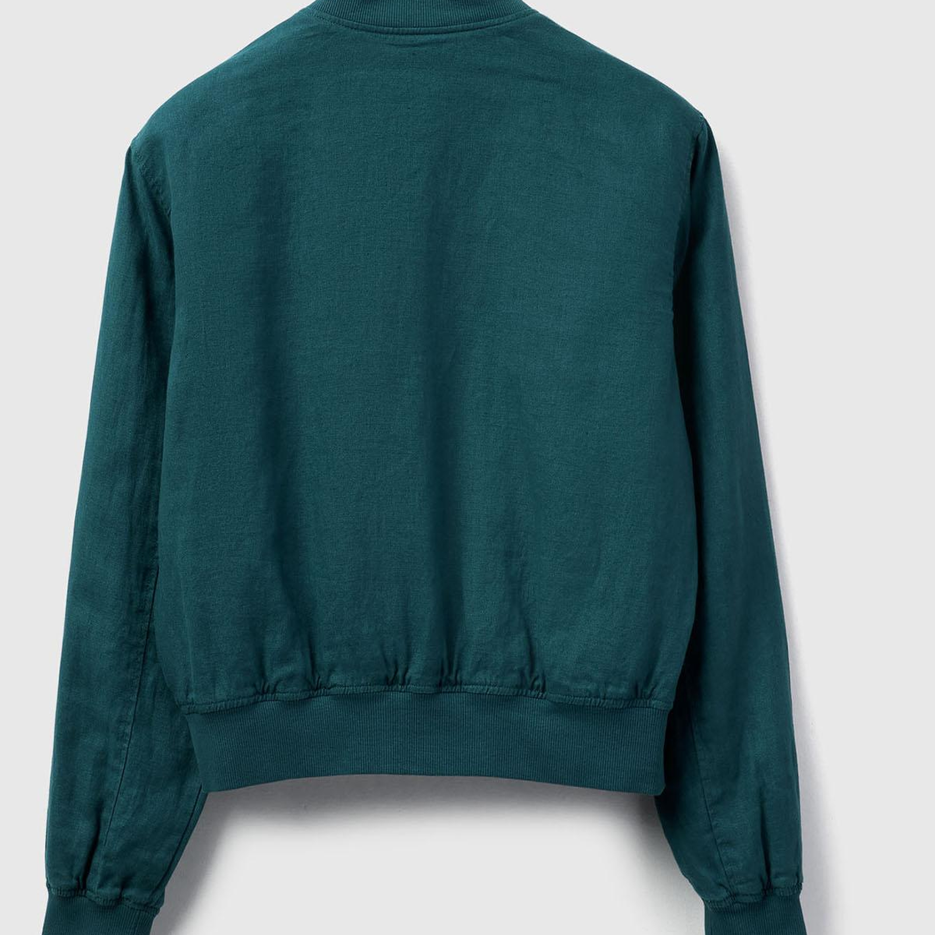 Kadın Koyu Yeşil %100 Keten Bomber Ceket