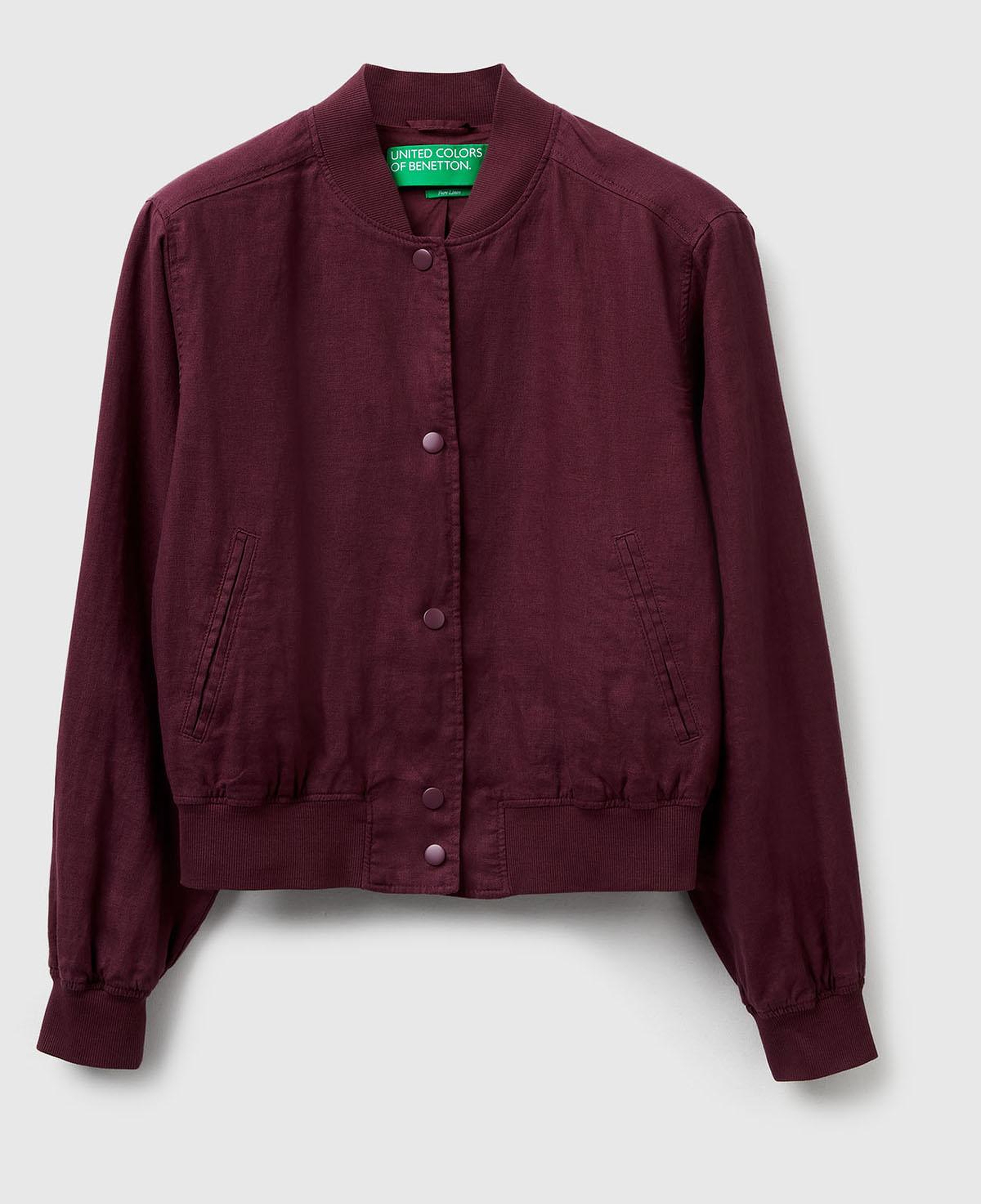 Kadın Mürdüm %100 Keten Bomber Ceket