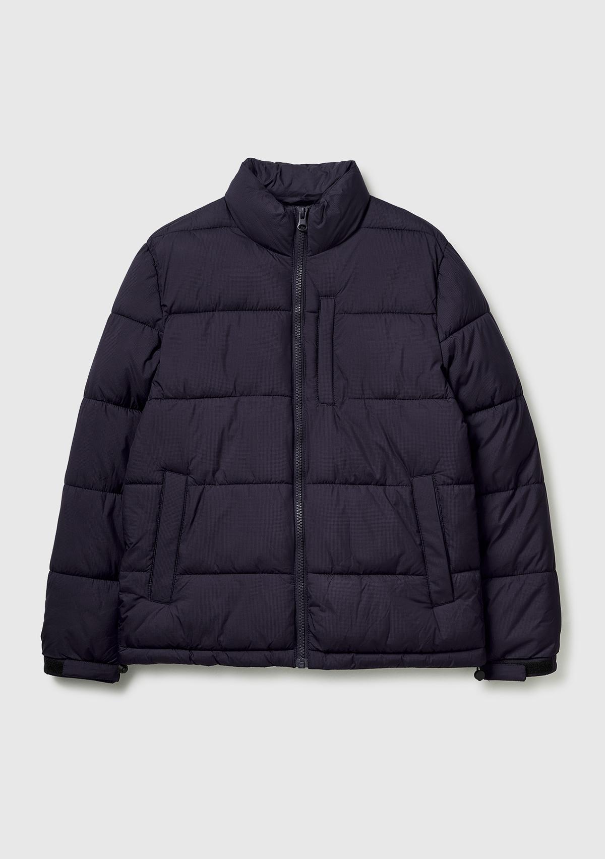 Erkek Lacivert Fermuarlı Cep Detaylı Dik Yaka Şişme Mont