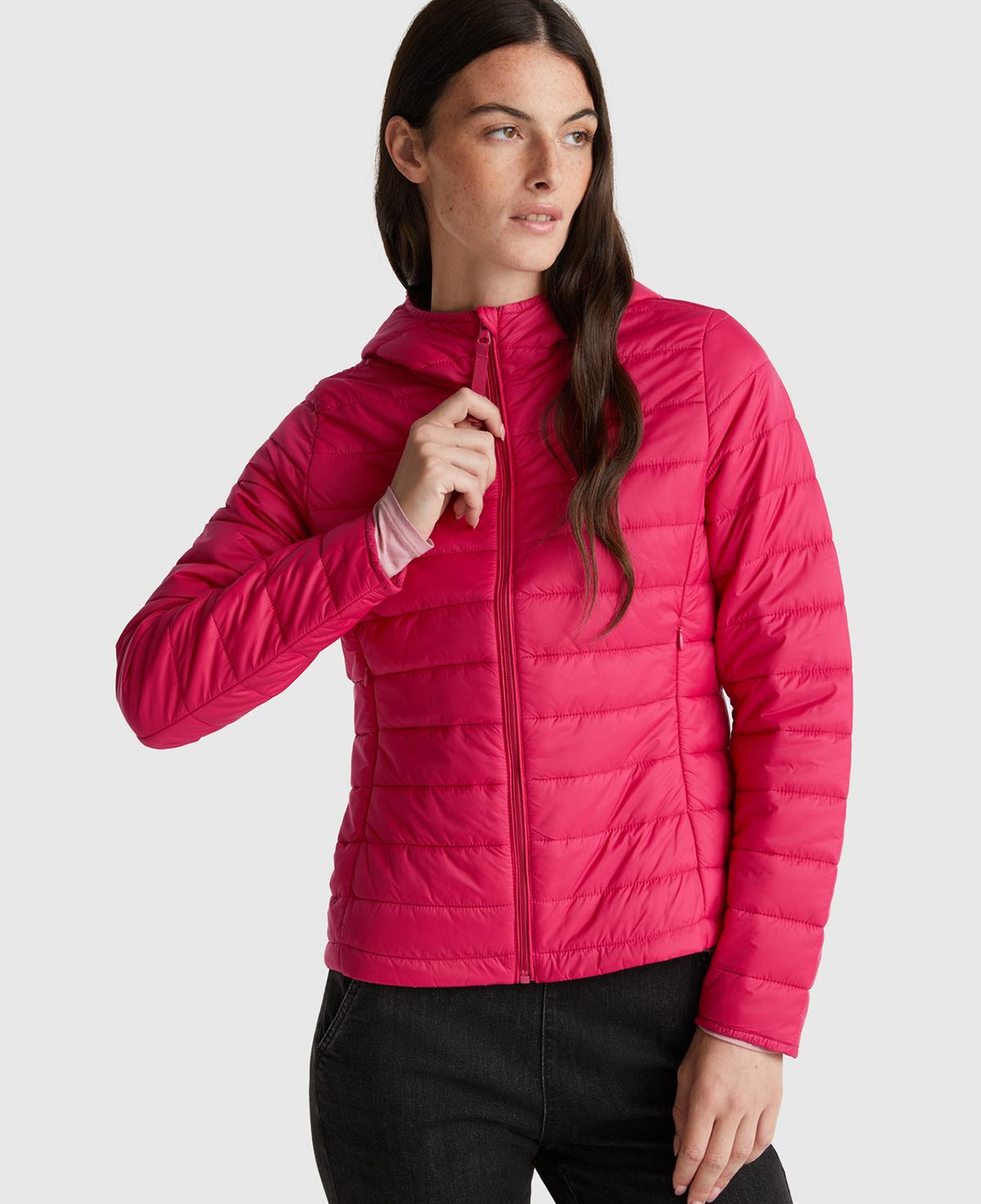 Kadın Fuşya Kapüşonlu Slim Fit Puffer Mont