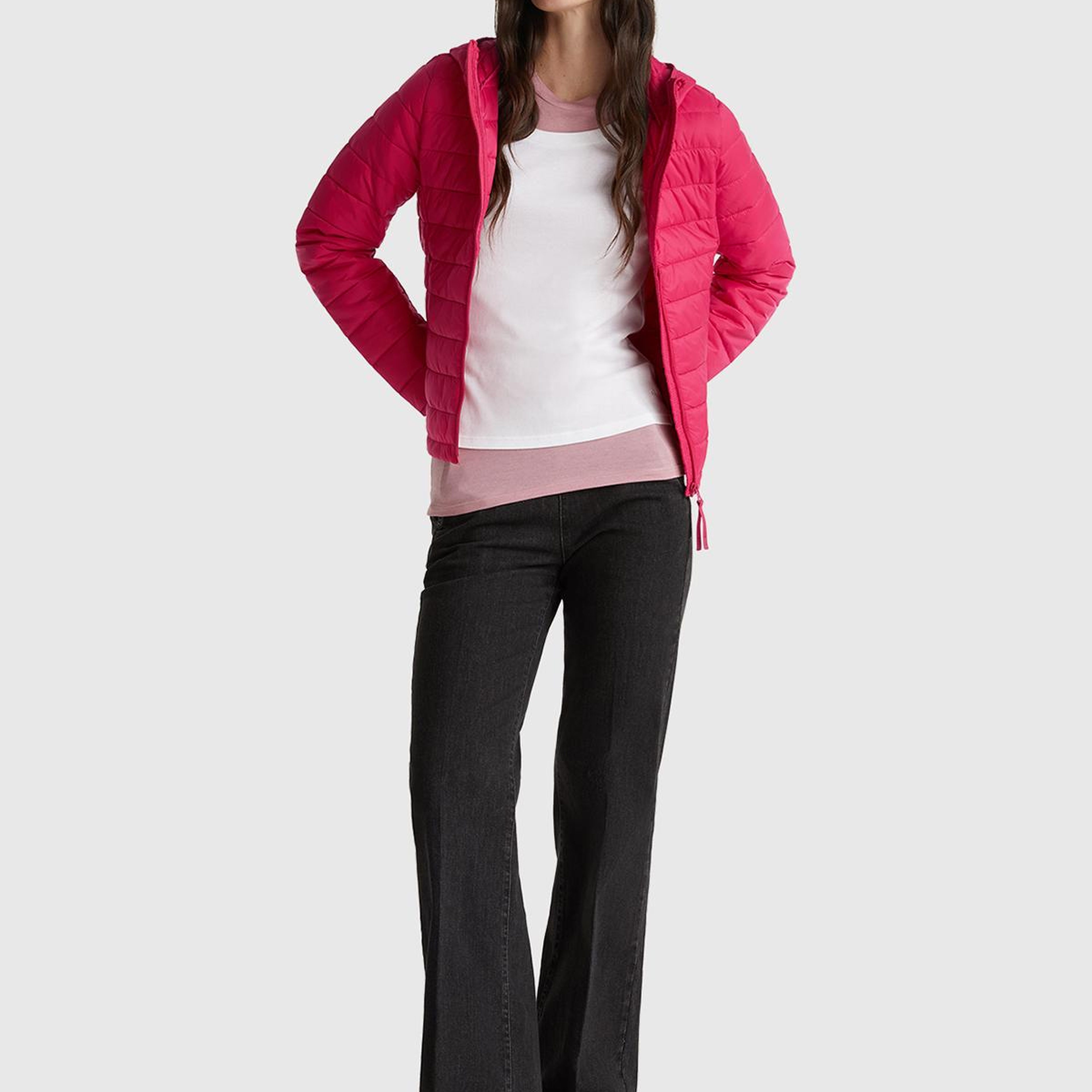 Kadın Fuşya Kapüşonlu Slim Fit Puffer Mont