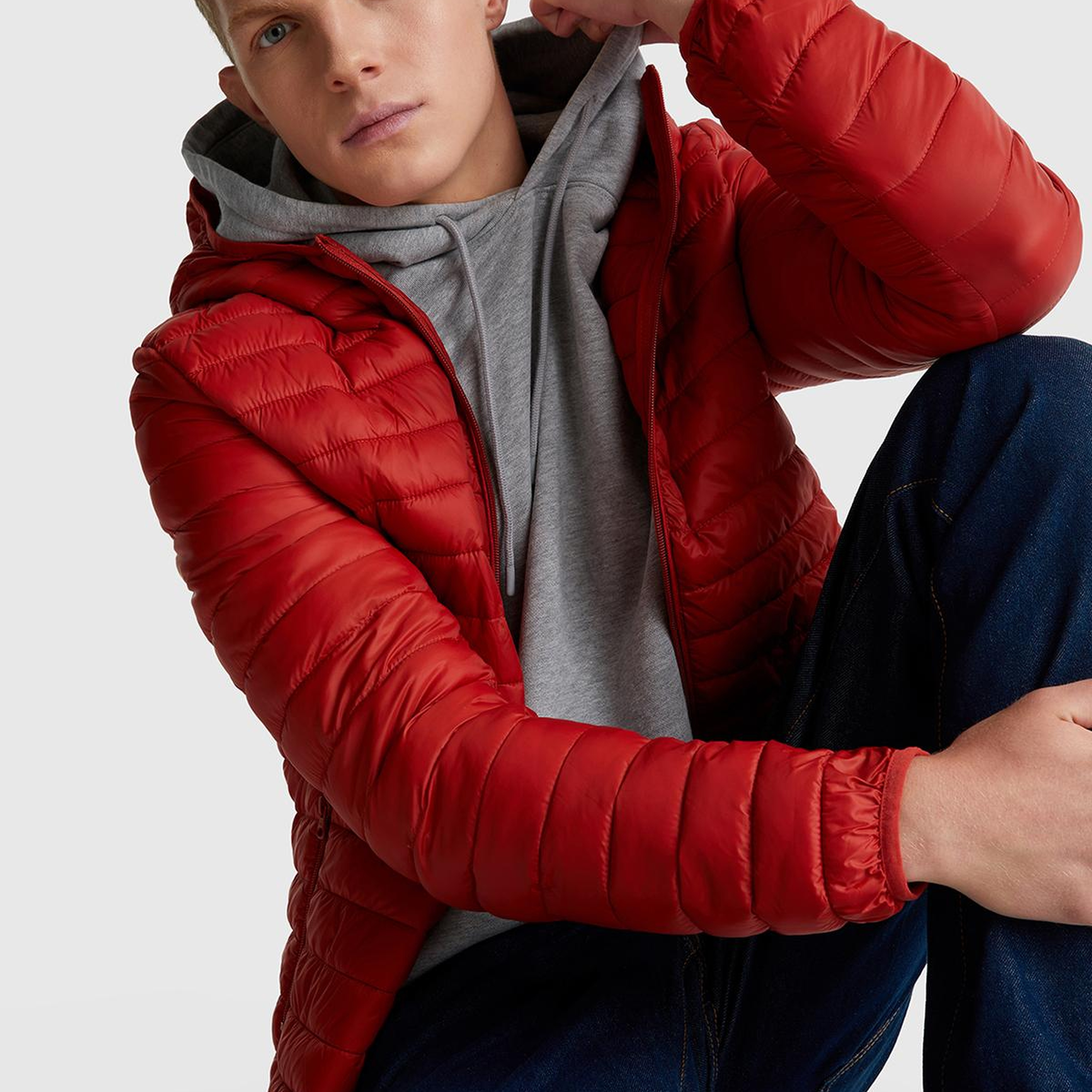 Erkek Kırmızı Regular Fit Kapüşonlu Puffer Mont