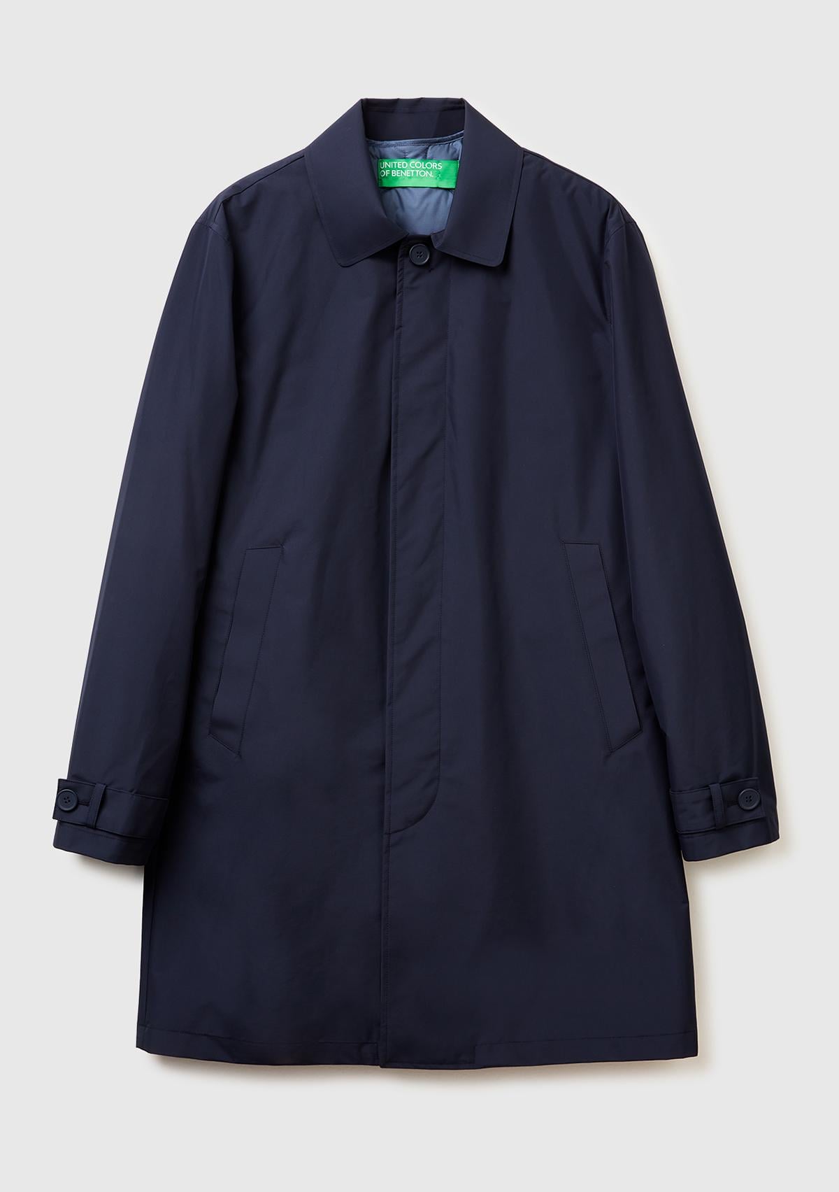 Erkek Lacivert Kolu Manşet Detaylı Yelekli Uzun Yağmurluk