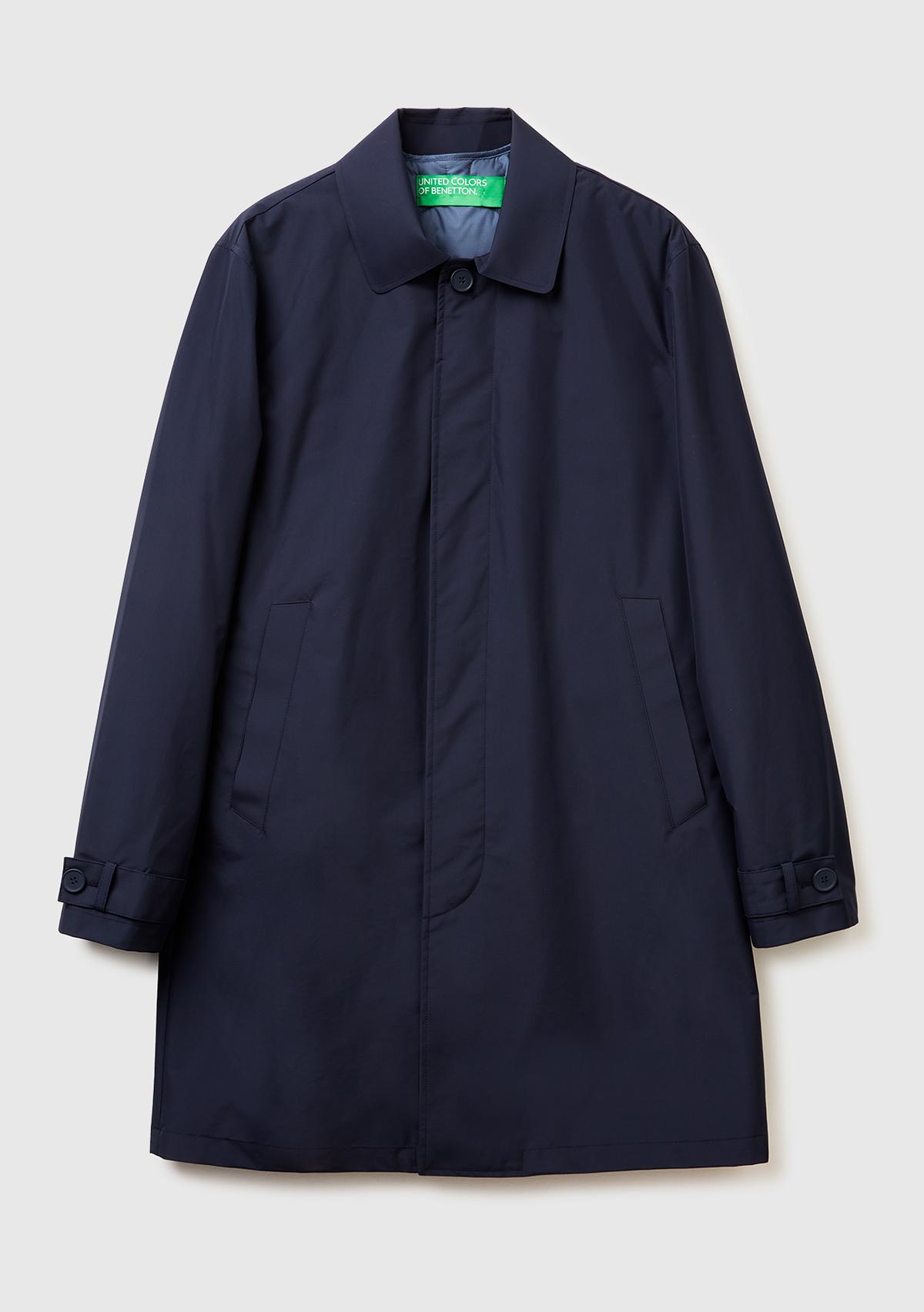 Erkek Lacivert Kolu Manşet Detaylı Yelekli Uzun Yağmurluk