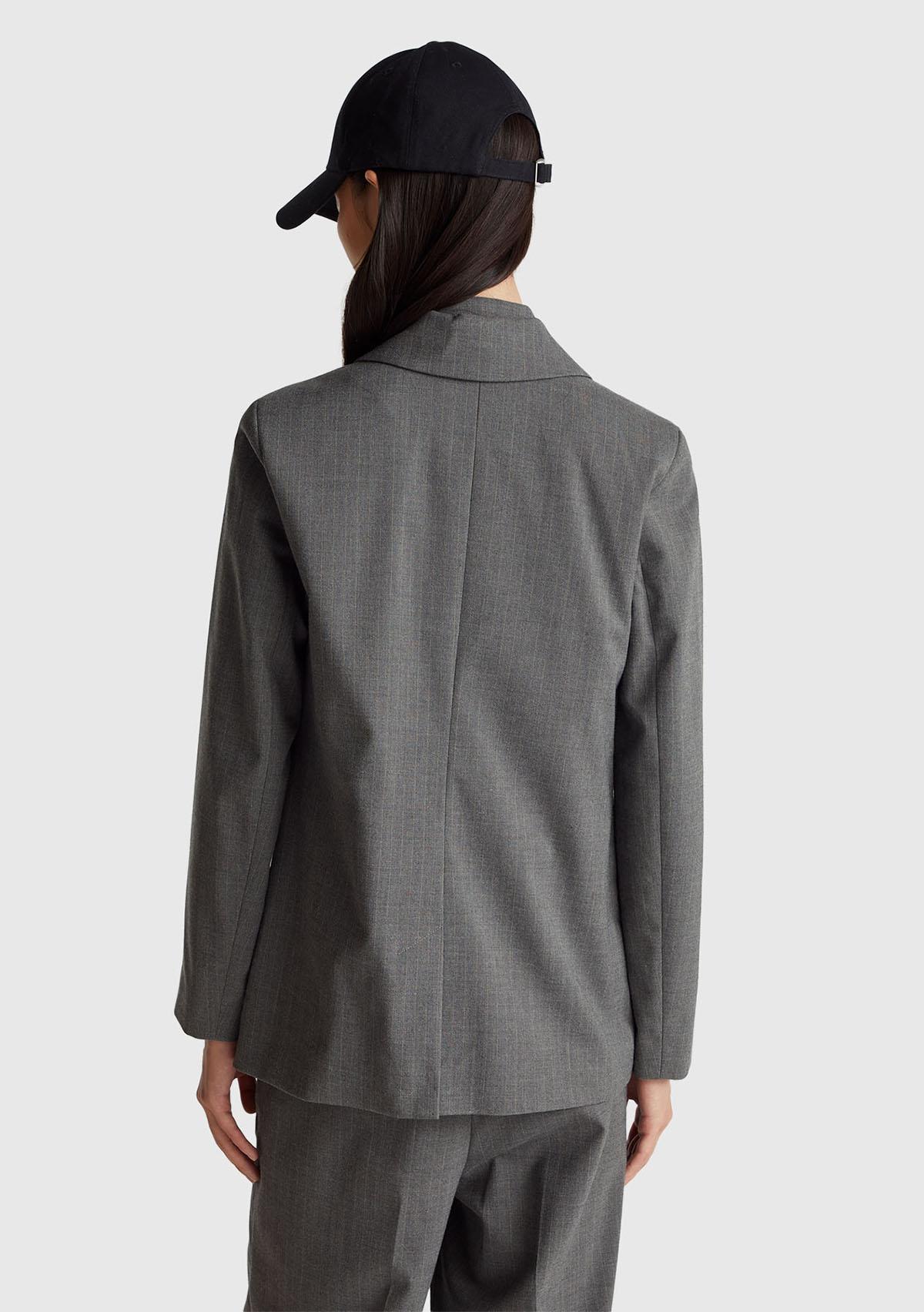 Kadın Taba Viskoz Karışımlı Çizgili Düğmeli Slim Fit Blazer Ceket