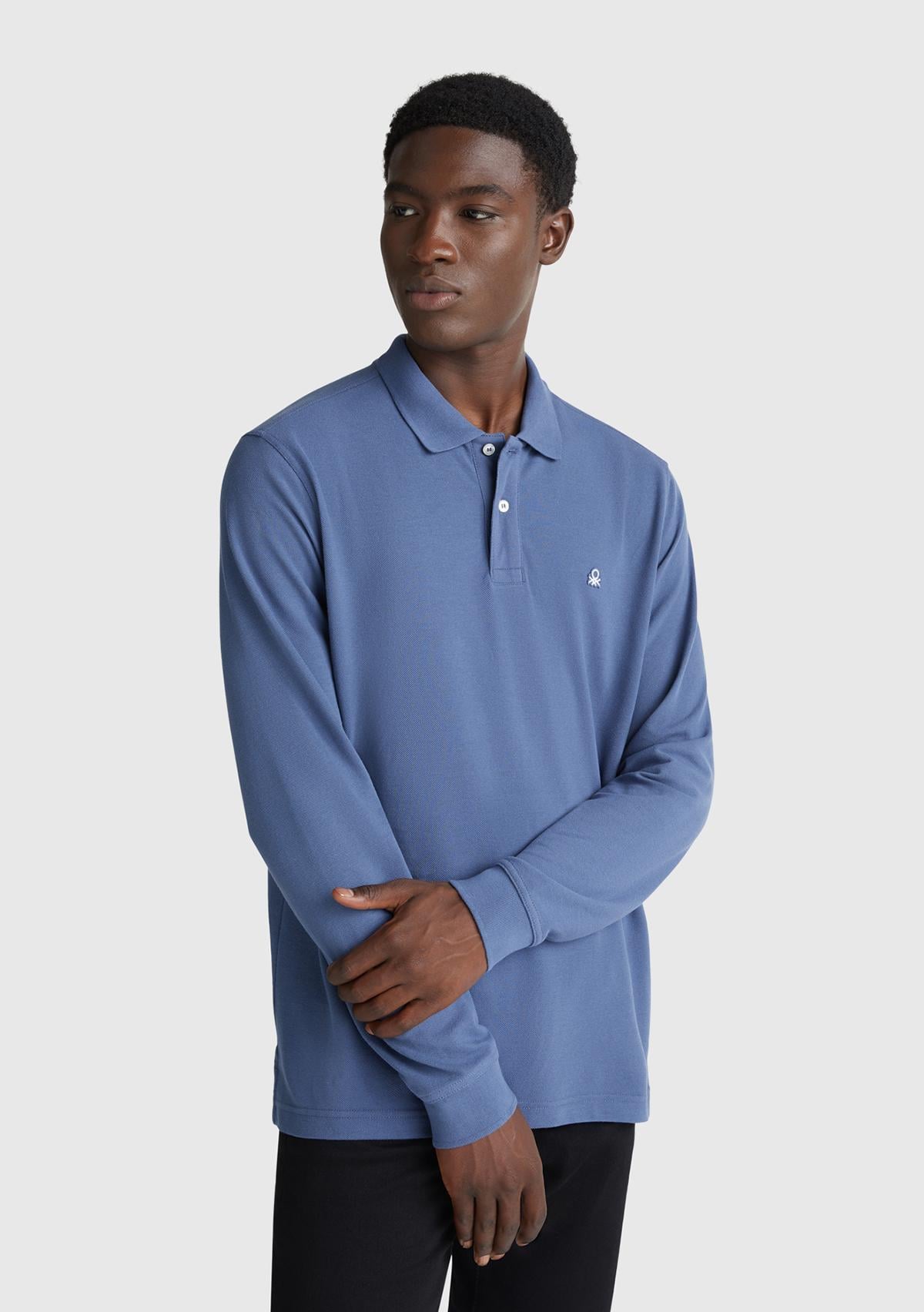 Erkek Havacı Mavi Uzun Kol Polo T-Shirt