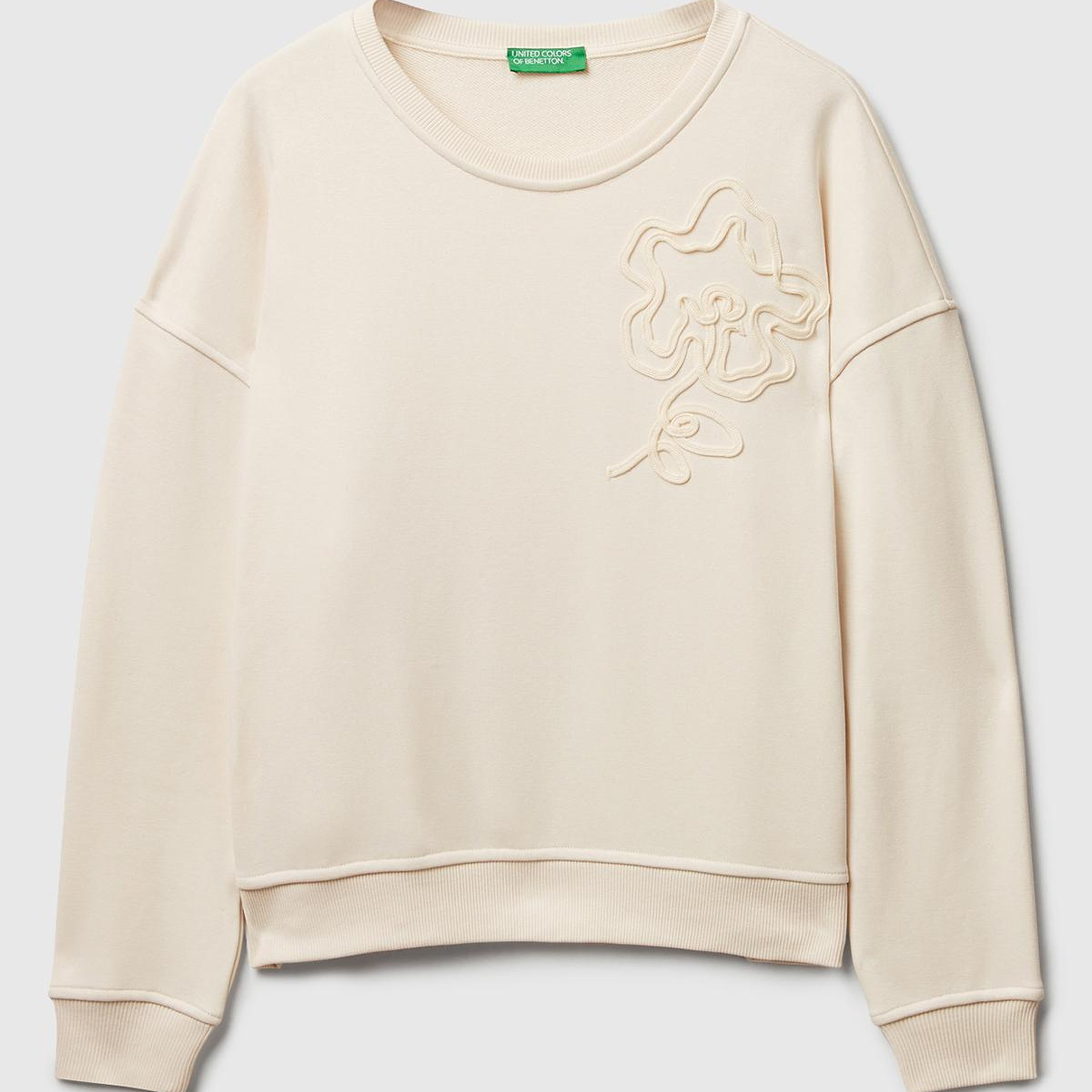 Kadın Krem Koton Karışımlı  Çiçek Motifli Sweatshirt