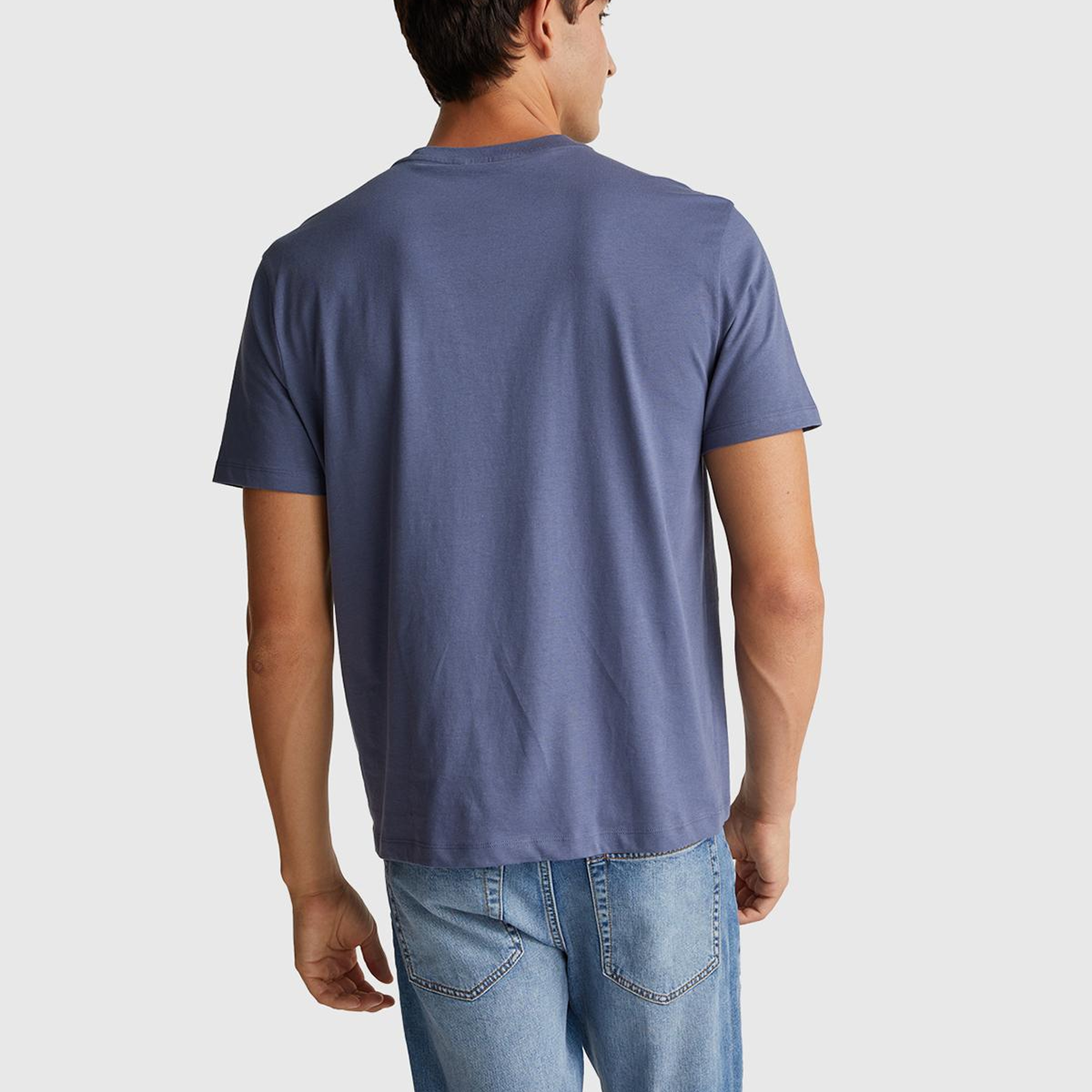 Erkek Havacı Mavi %100 Pamuk Önü Logo Baskılı Relax Fit T-Shirt