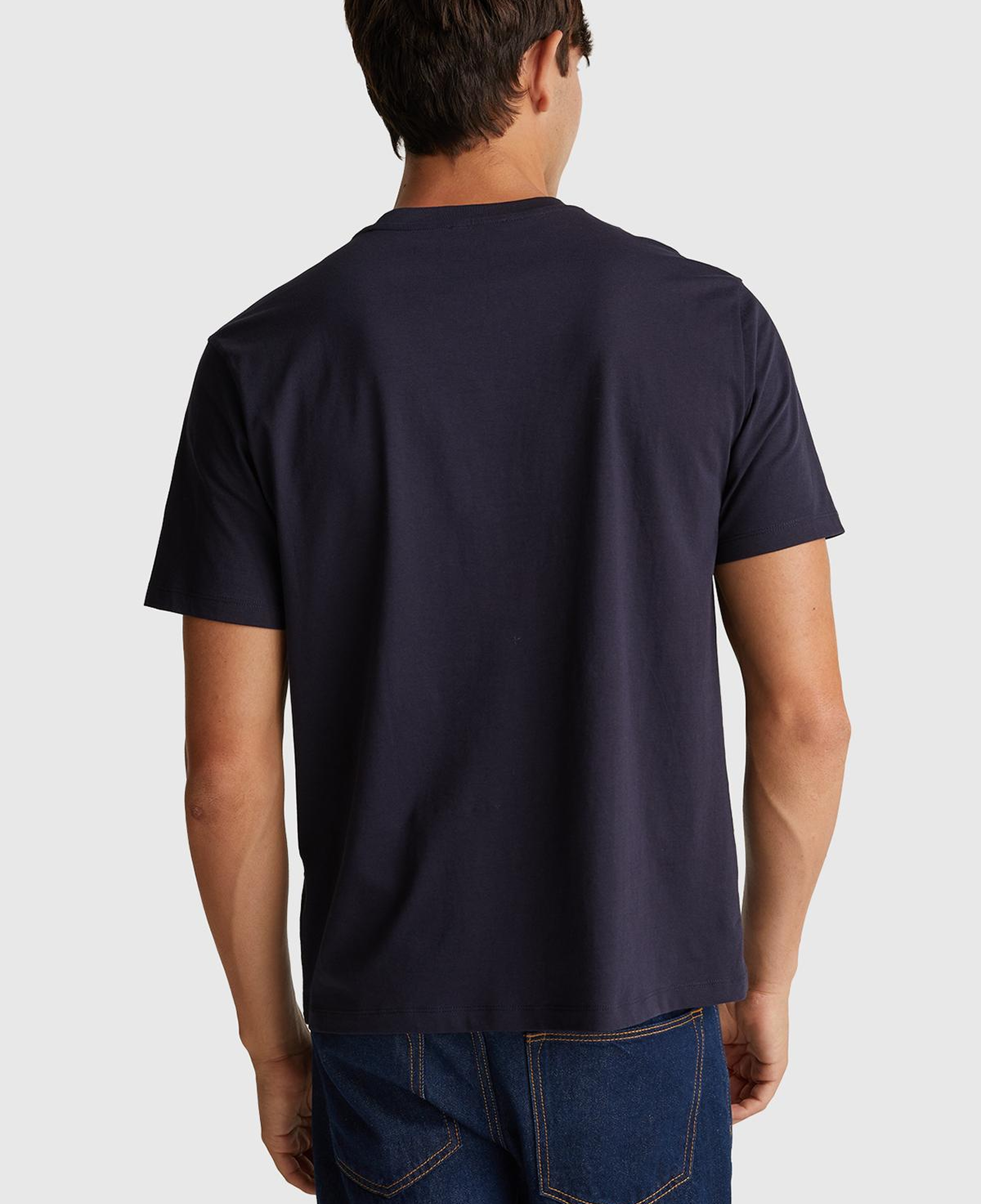 Erkek Lacivert %100 Pamuk Önü Logo Baskılı Relax Fit T-Shirt