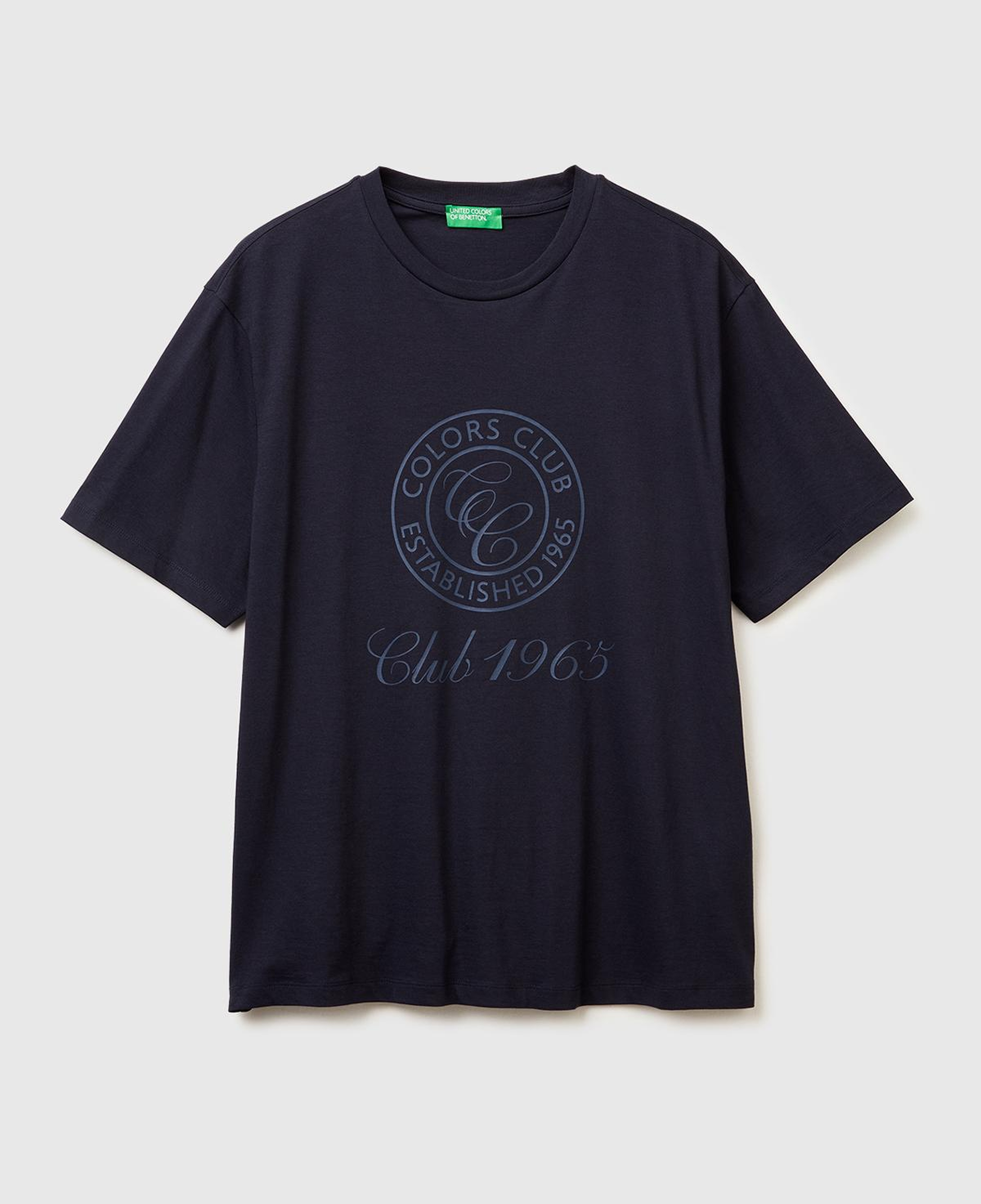 Erkek Lacivert %100 Pamuk Önü Logo Baskılı Relax Fit T-Shirt