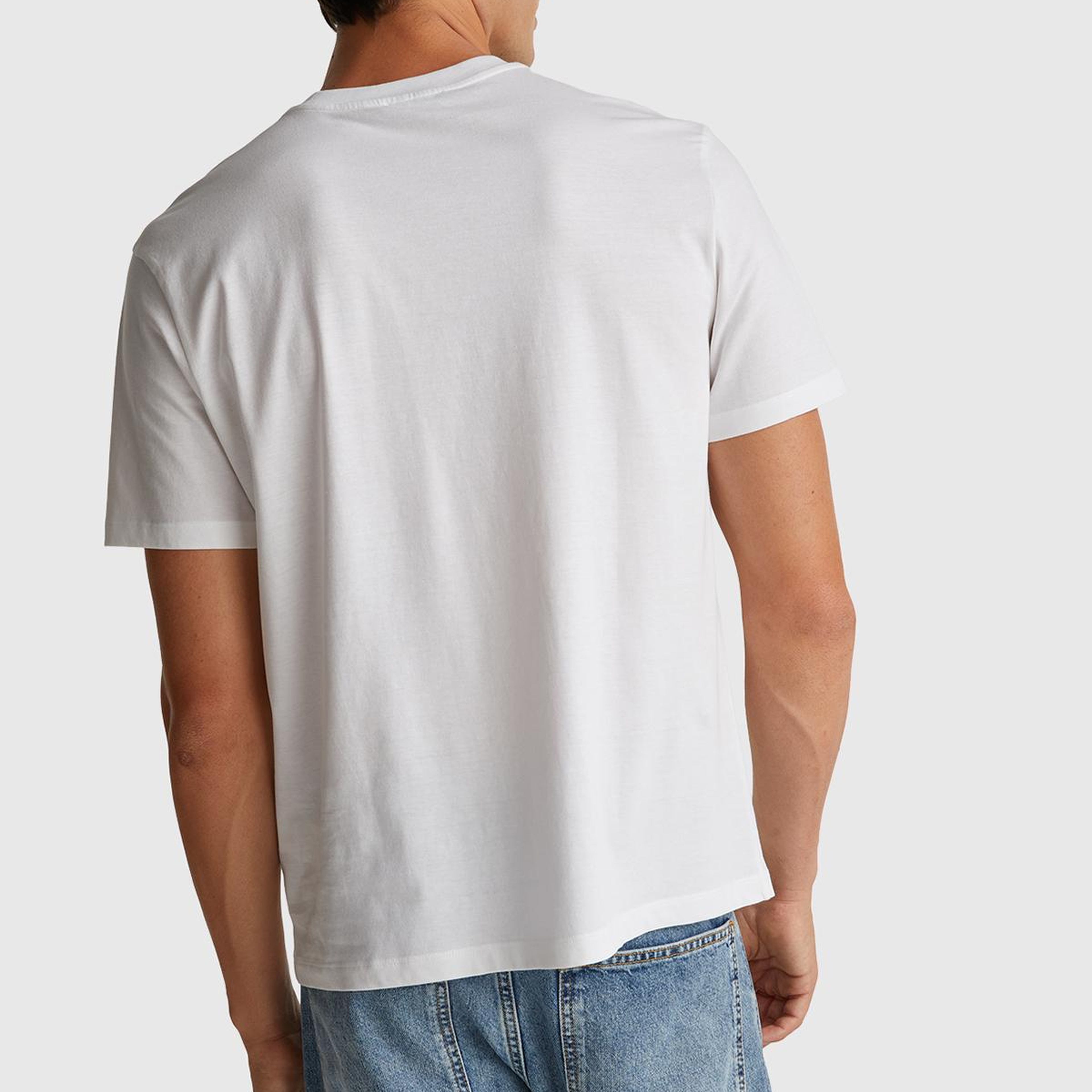 Erkek Beyaz %100 Pamuk Önü Logo Baskılı Relax Fit T-Shirt