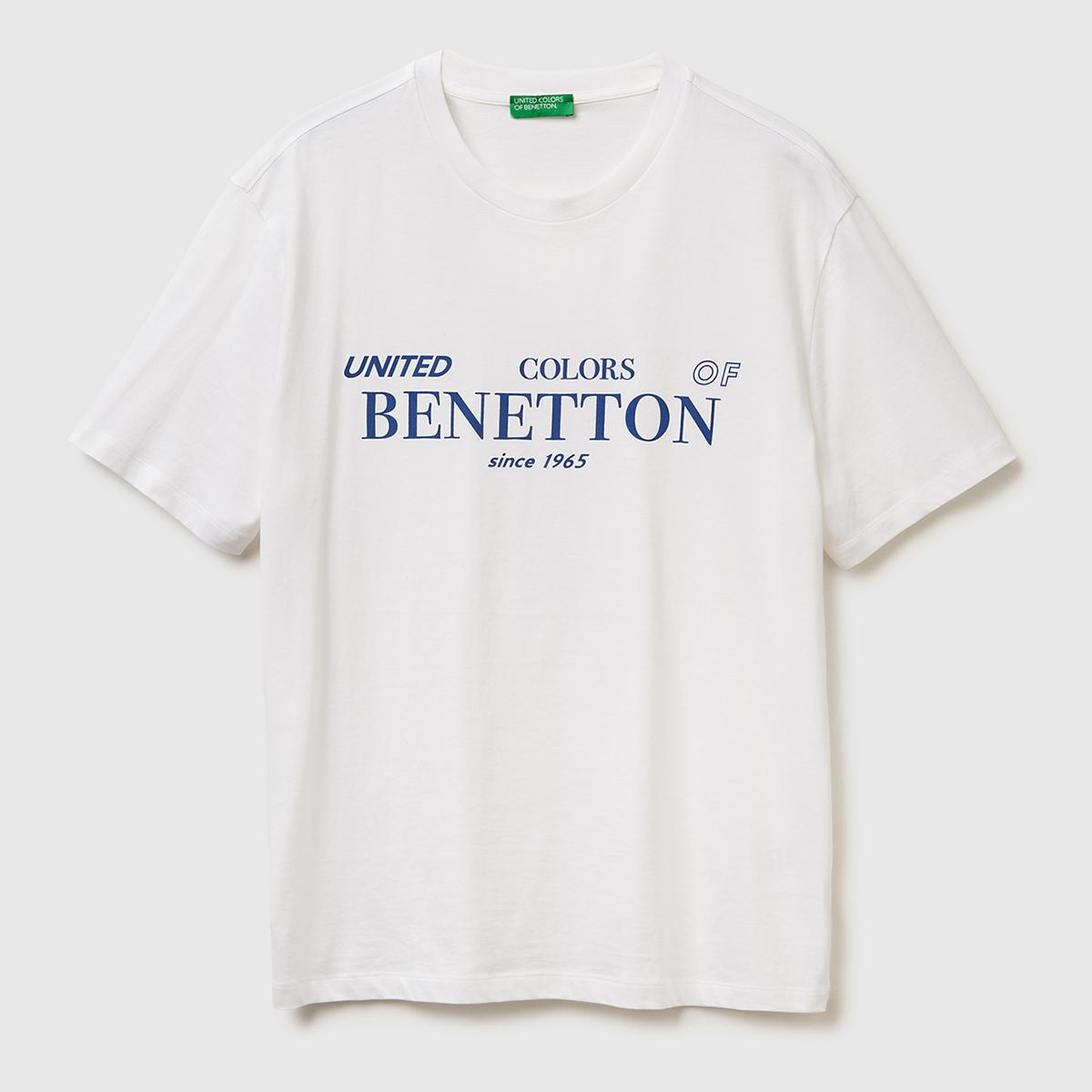 Erkek Beyaz %100 Pamuk Önü Logo Baskılı Relax Fit T-Shirt