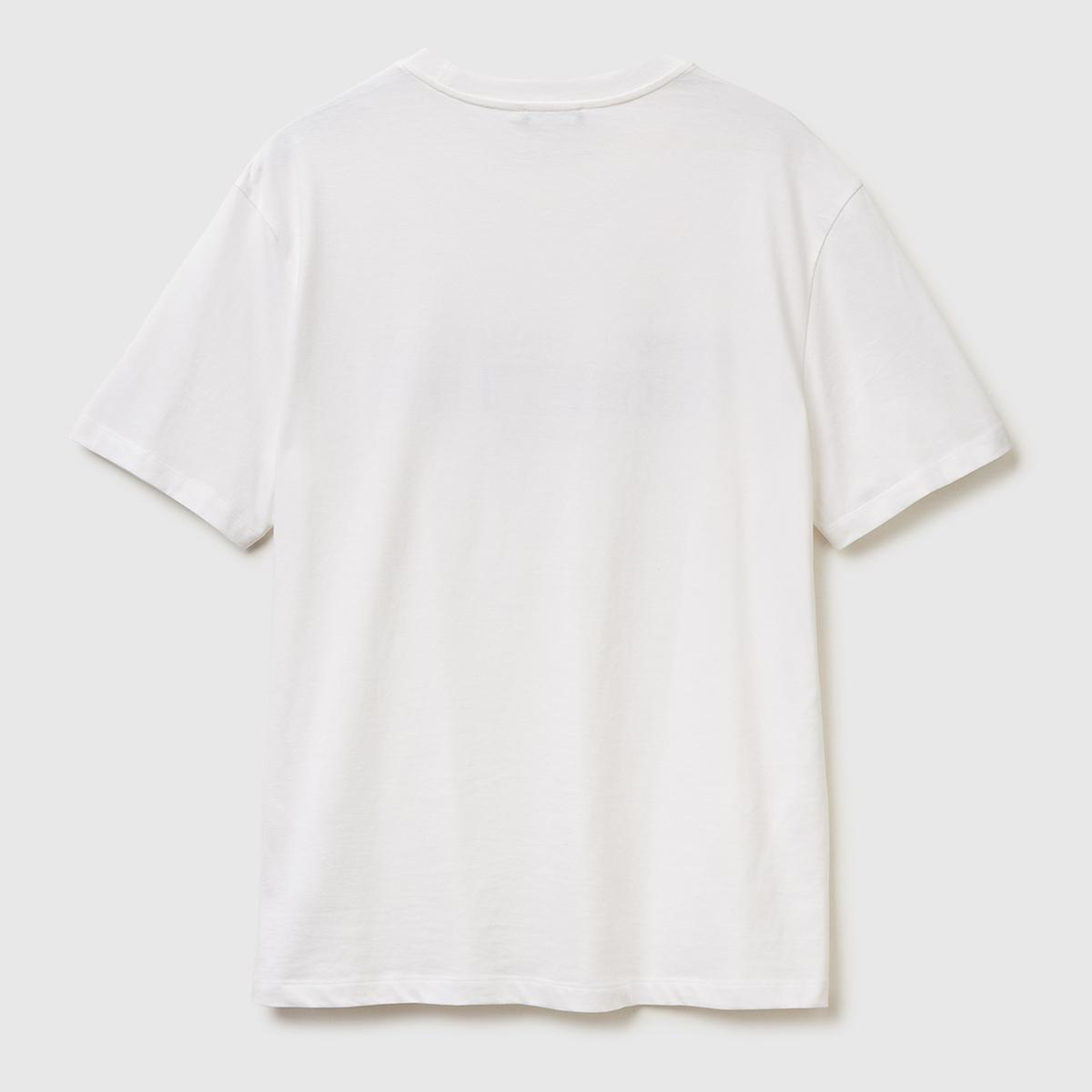 Erkek Beyaz %100 Pamuk Önü Logo Baskılı Relax Fit T-Shirt